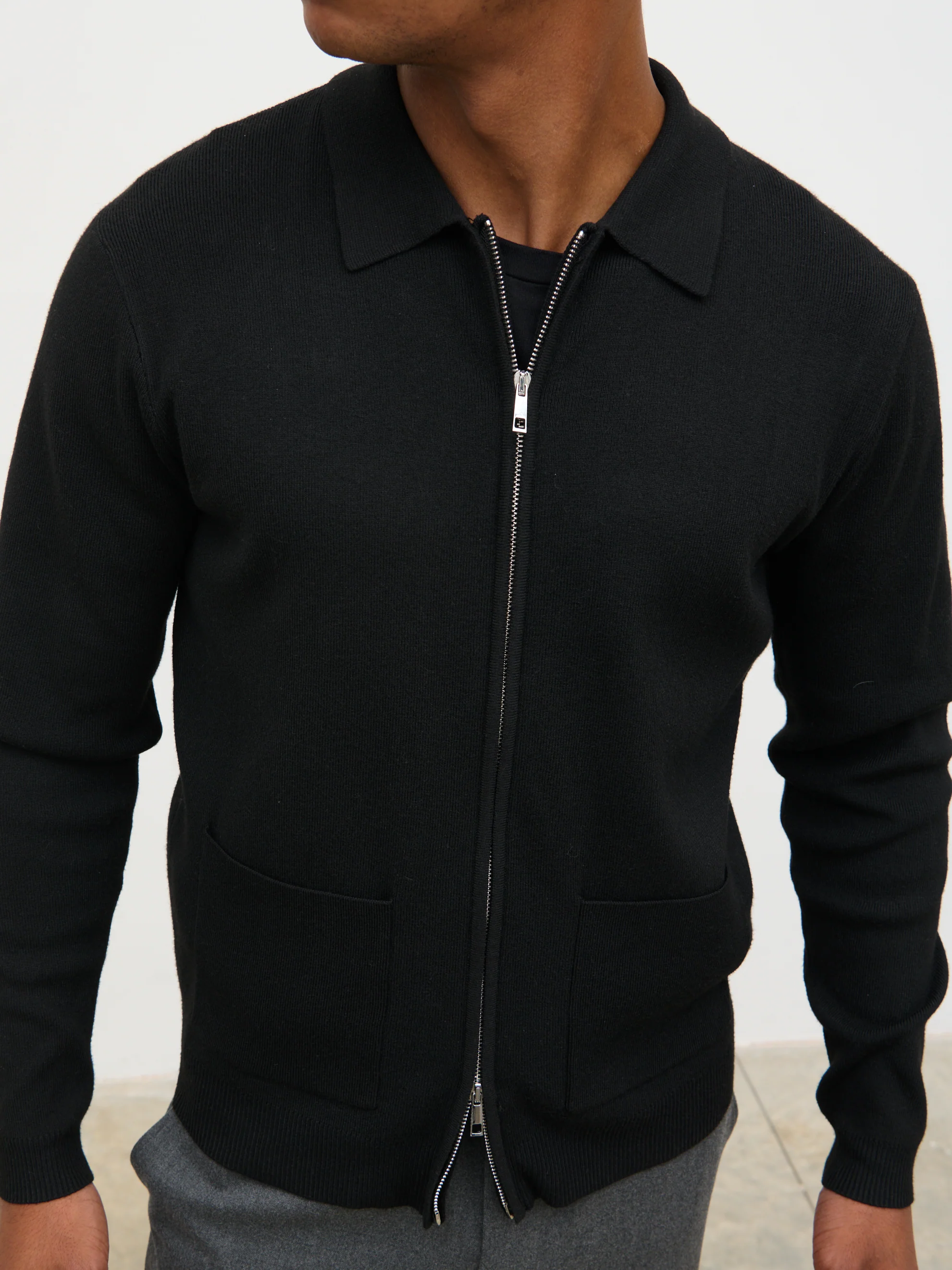 Guy Collar Zip Knit Jacket - Black - Image 2