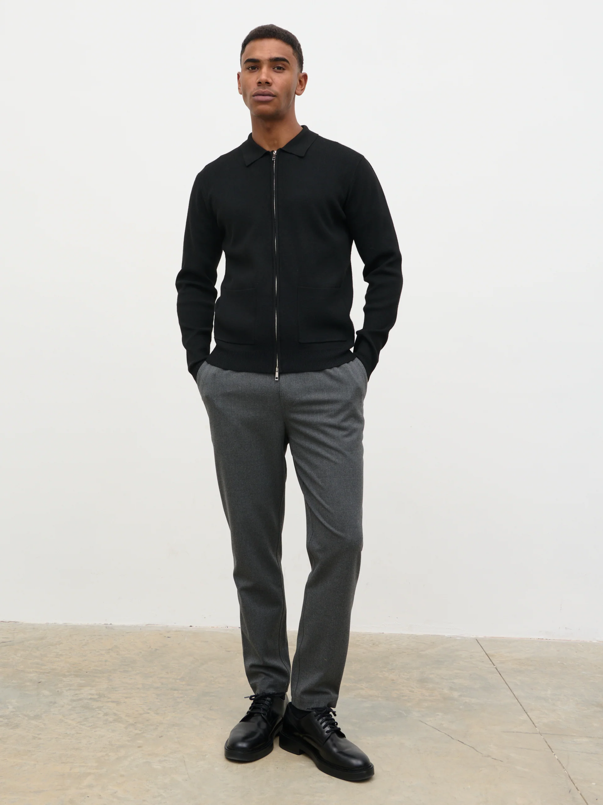 Guy Collar Zip Knit Jacket - Black - Image 4