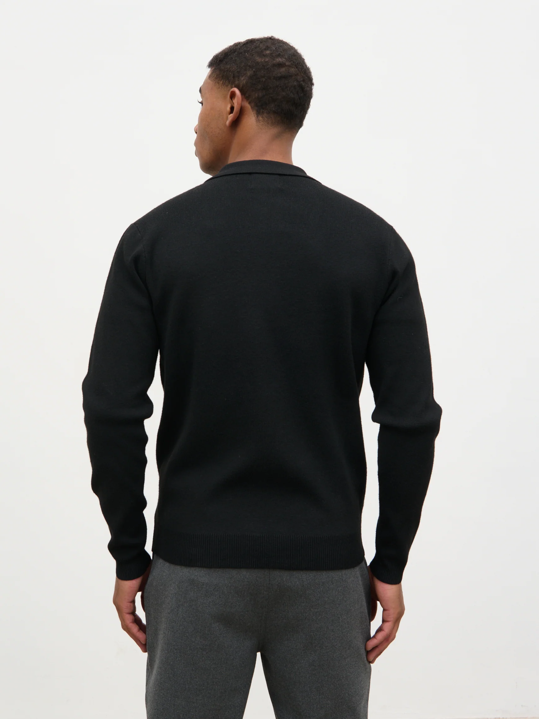 Guy Collar Zip Knit Jacket - Black - Image 6