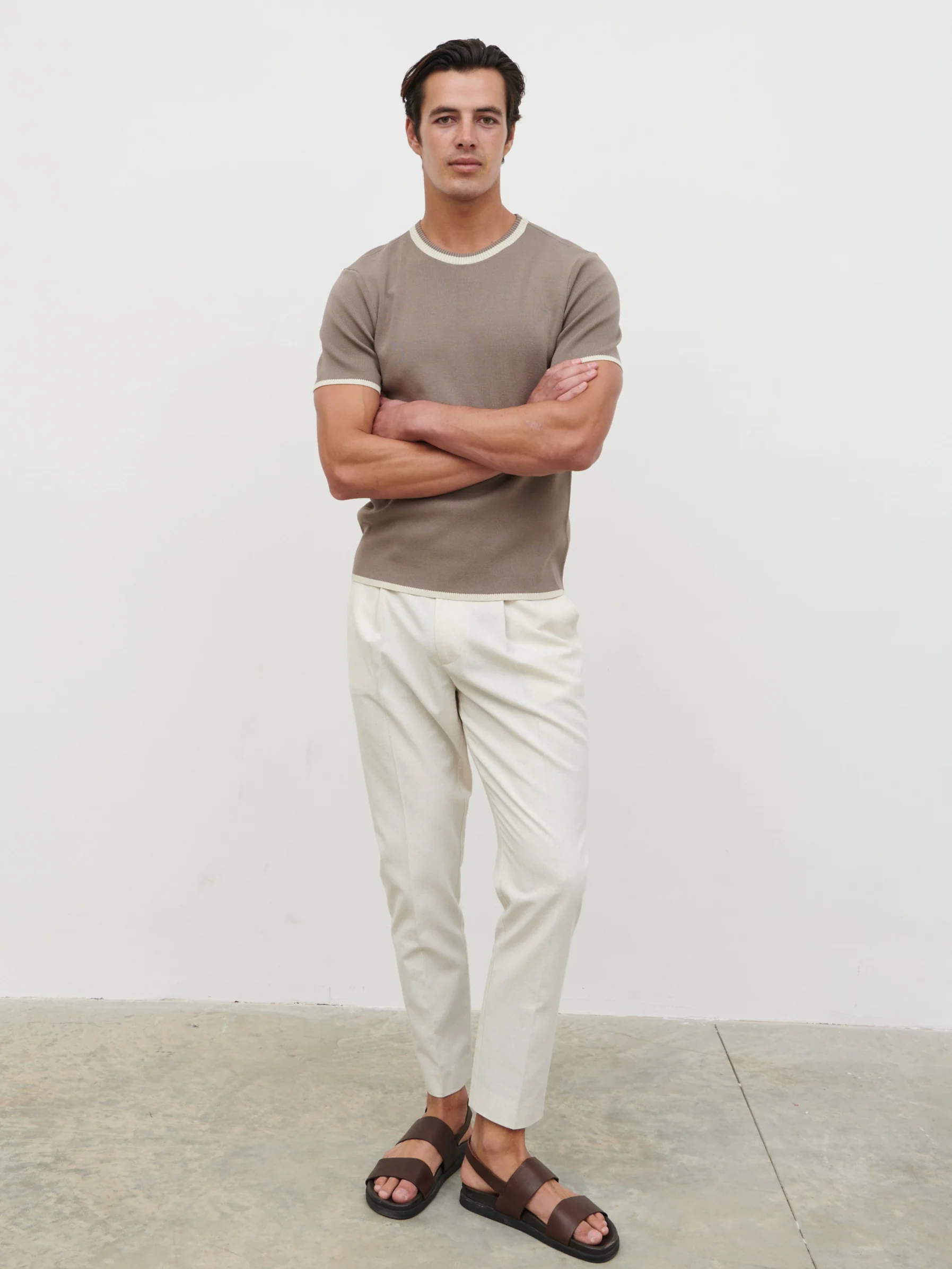 Harley Knit T-Shirt - Dark Taupe and Cream - Image 4