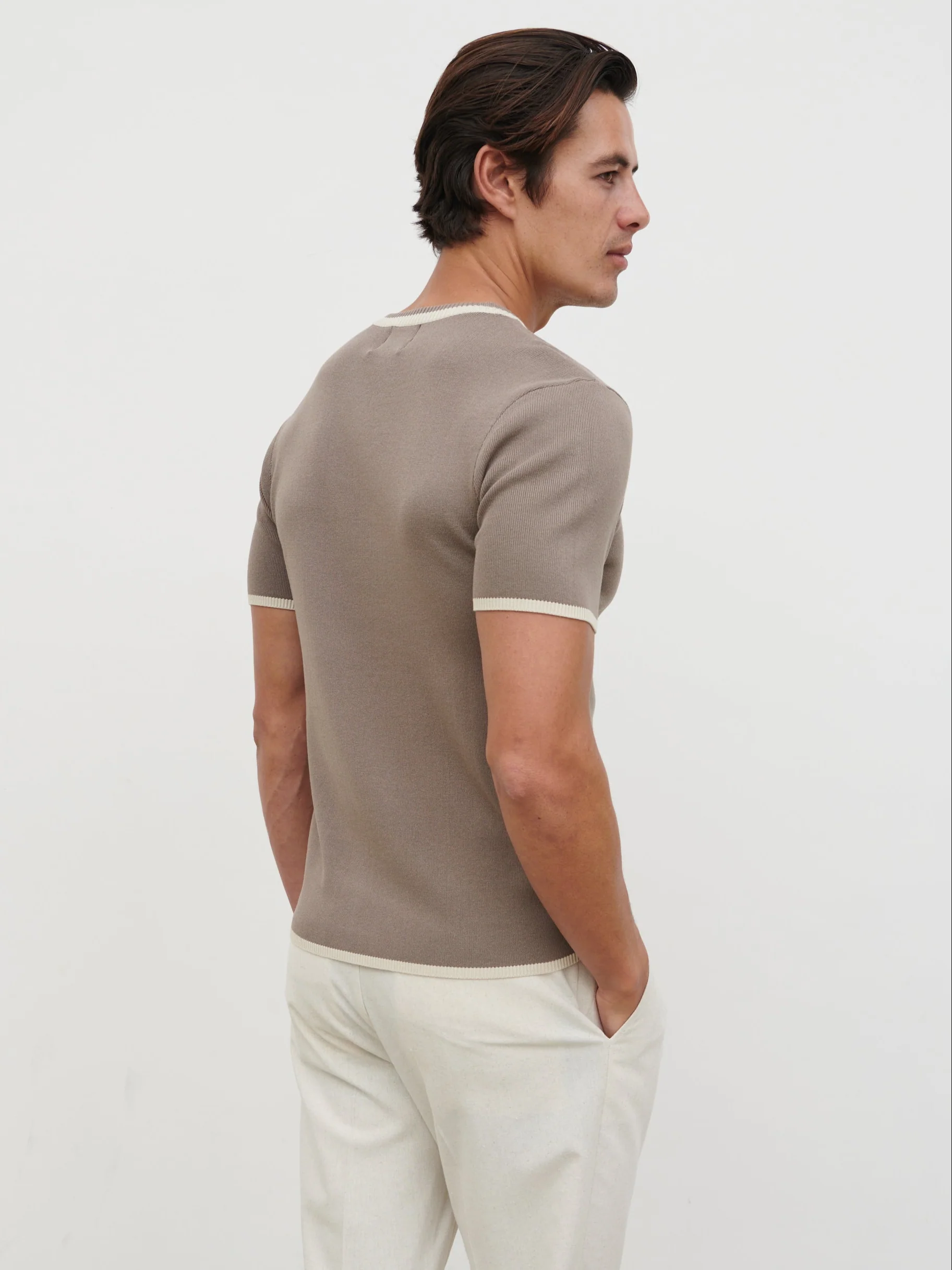 Harley Knit T-Shirt - Dark Taupe and Cream - Image 6
