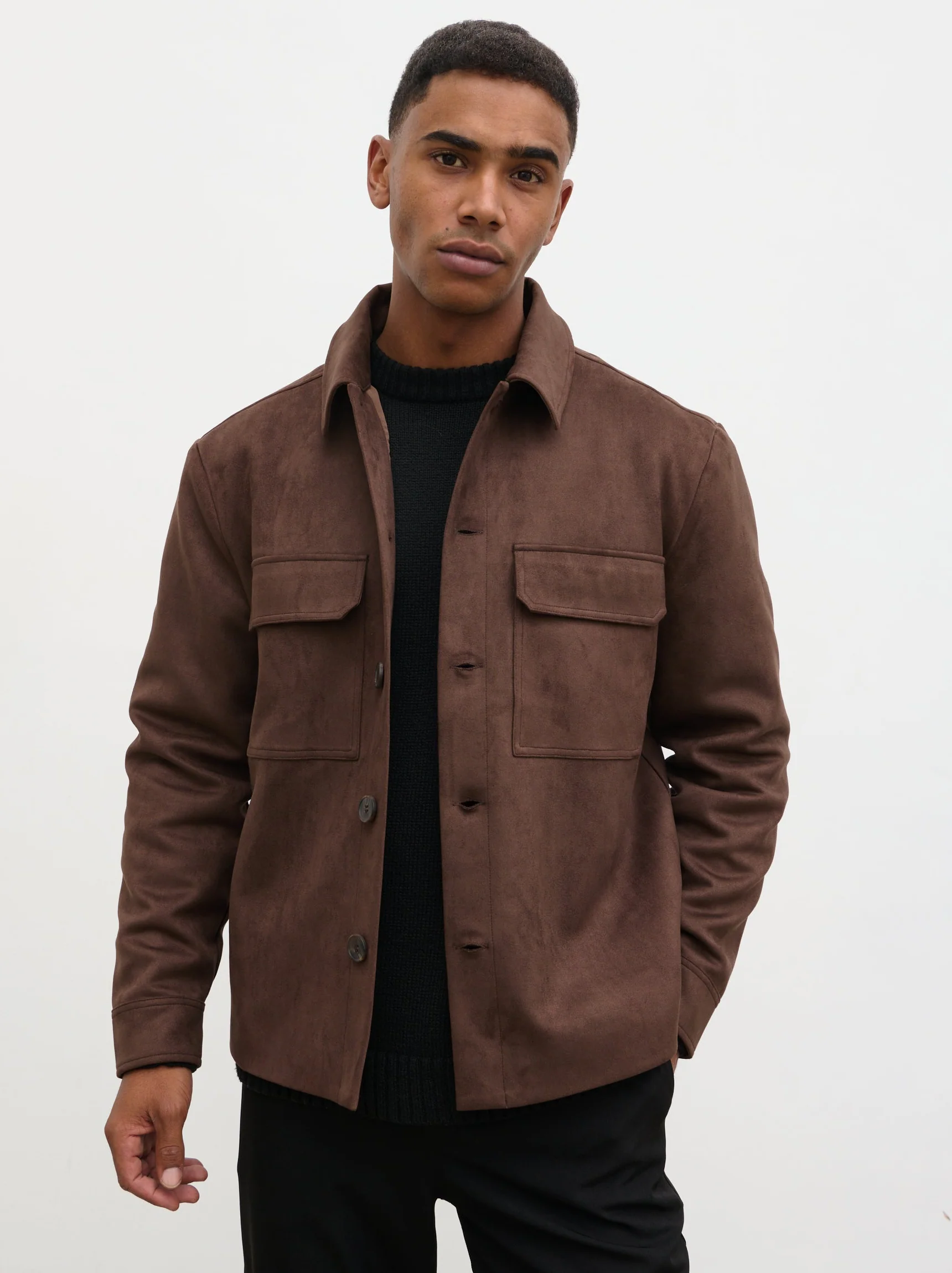 Hearn Faux Suede Jacket - Chocolate Brown