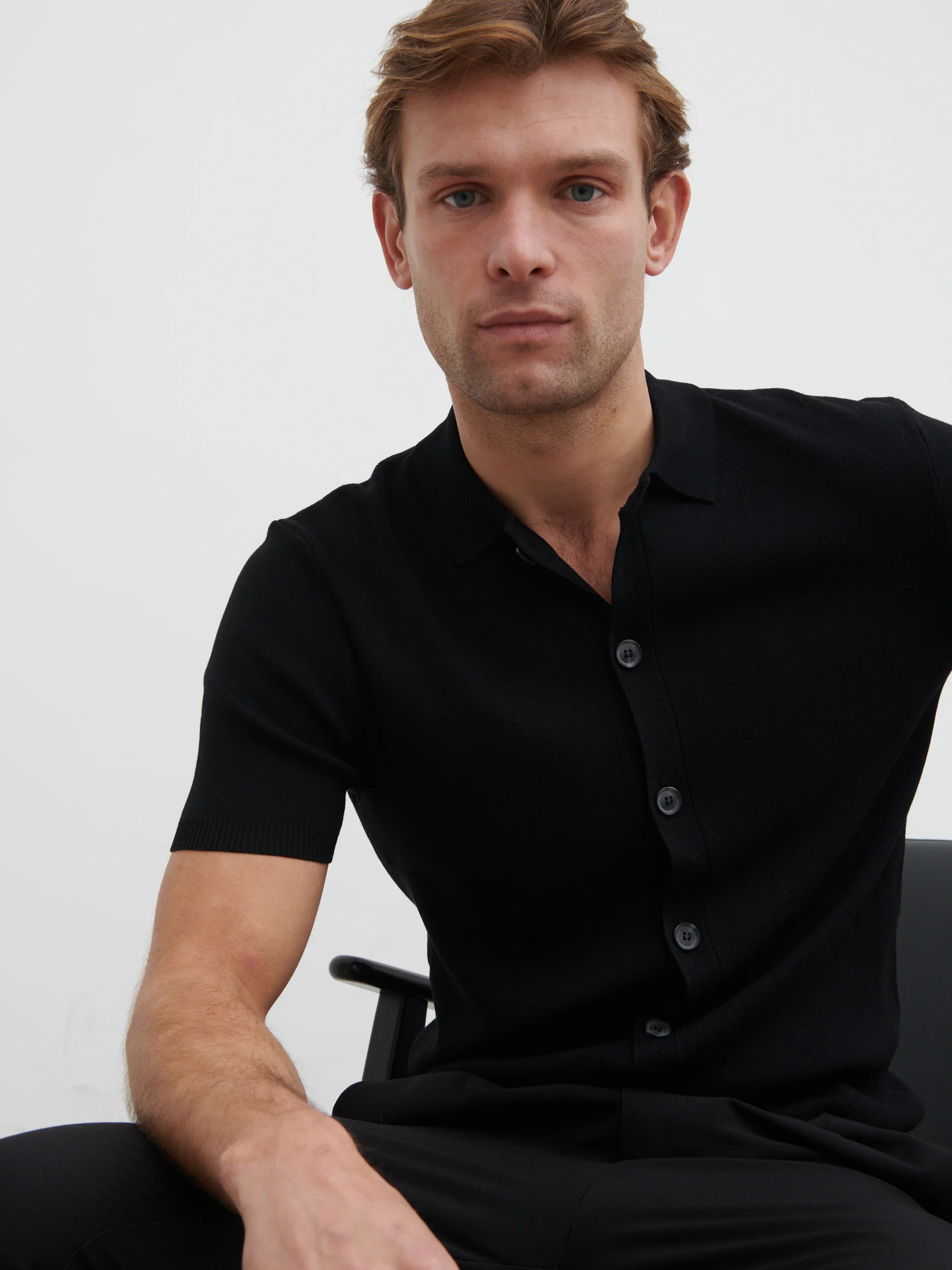 Jasper Button Down Knitted Shirt - Black - Image 4