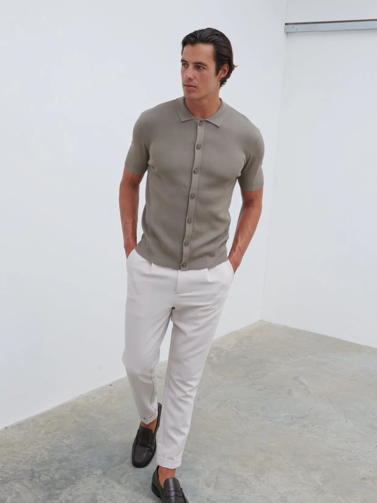 Jasper Button Down Knitted Shirt - Dark Taupe - Image 4