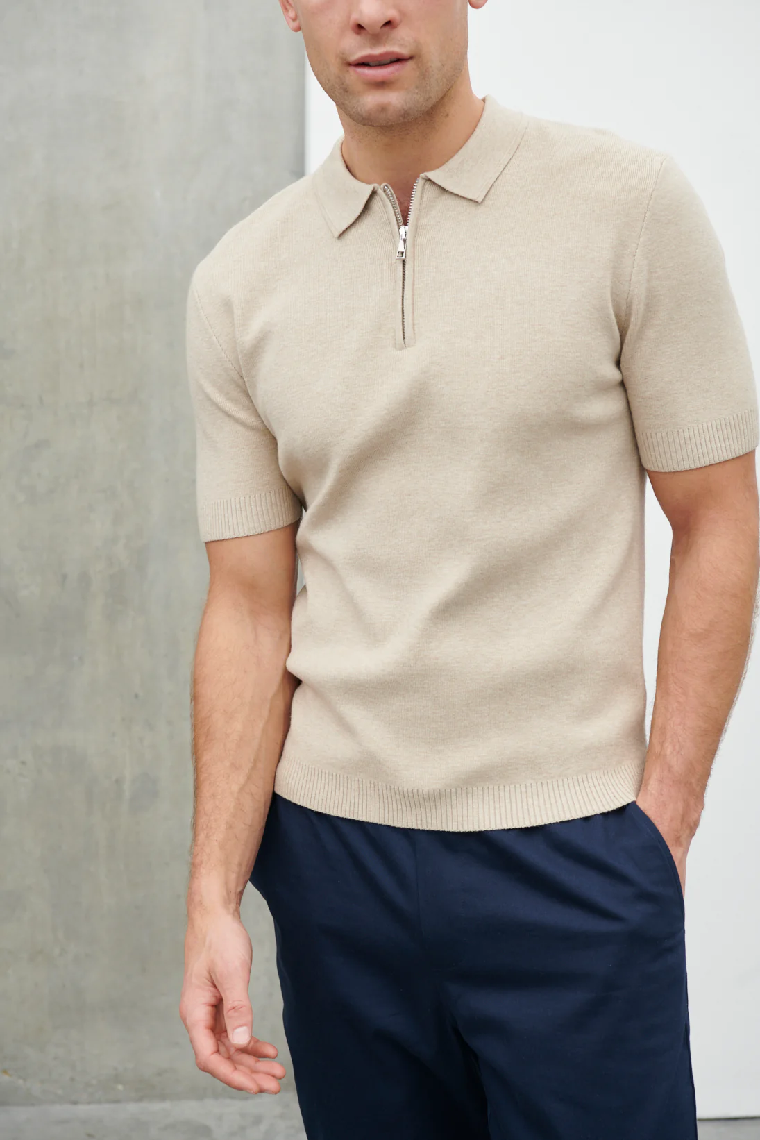 Jaxon Zip Polo - Oatmeal - Image 4