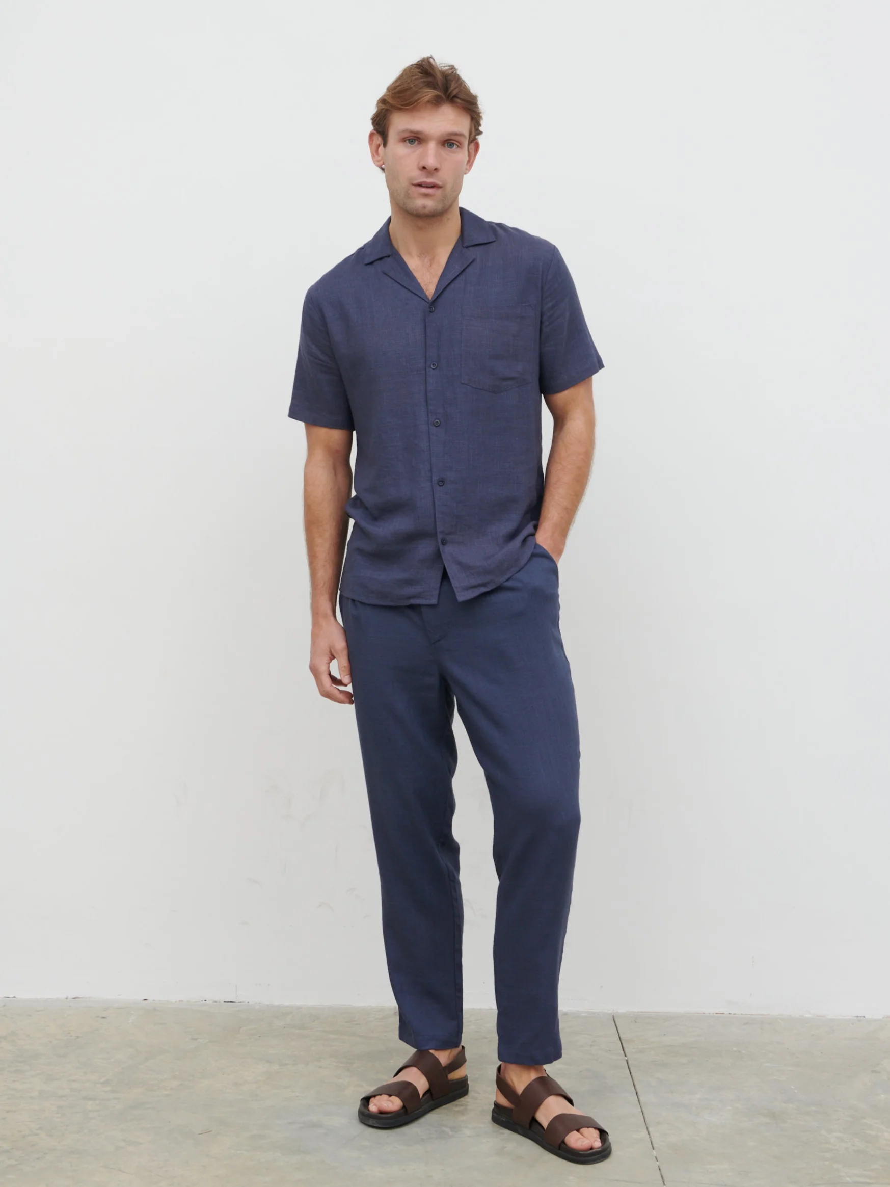 Jenson Short Sleeve Linen Shirt - Navy - Image 3