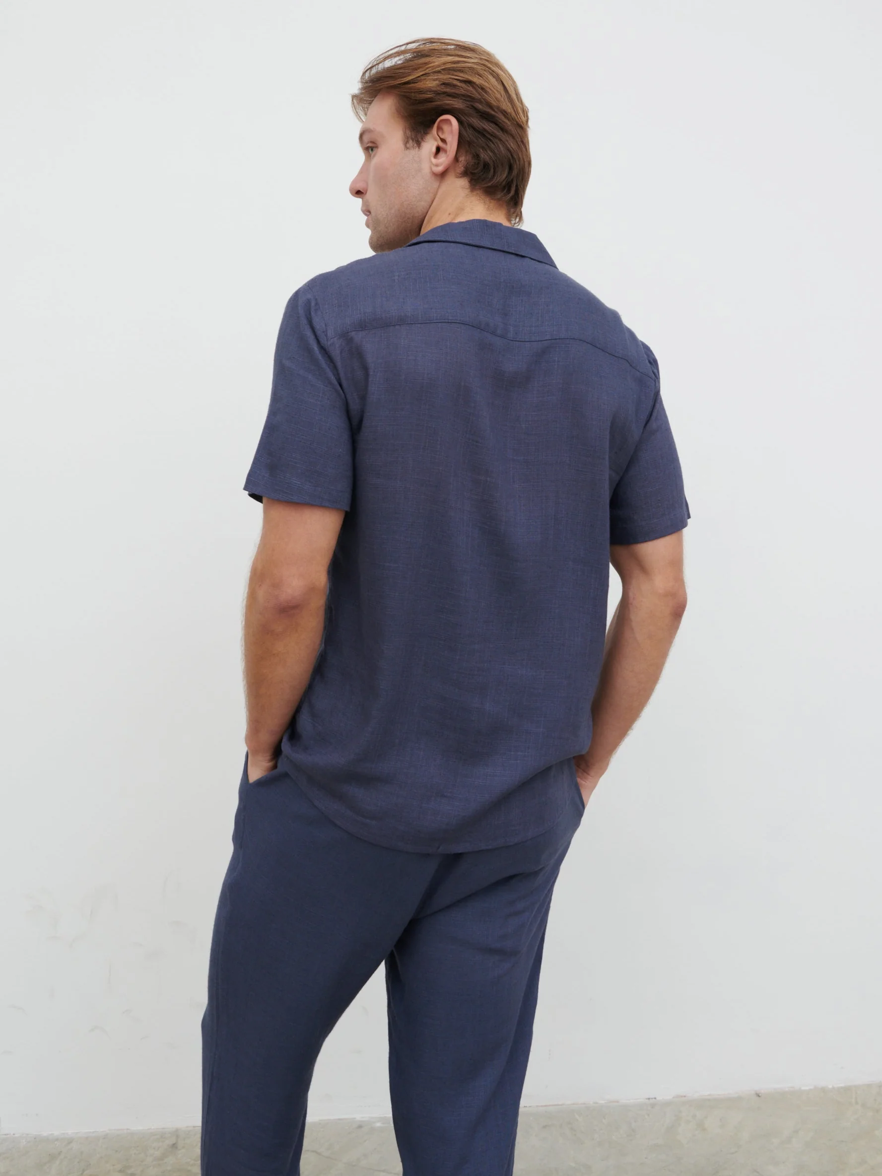 Jenson Short Sleeve Linen Shirt - Navy - Image 4