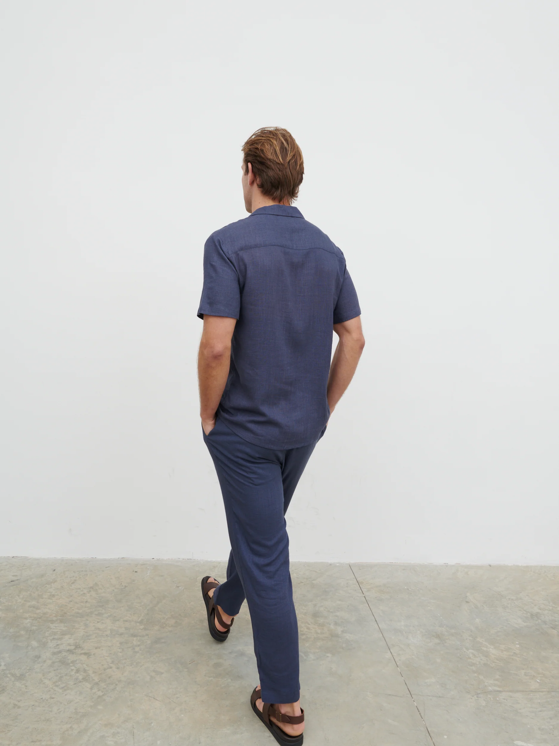 Jenson Short Sleeve Linen Shirt - Navy - Image 5