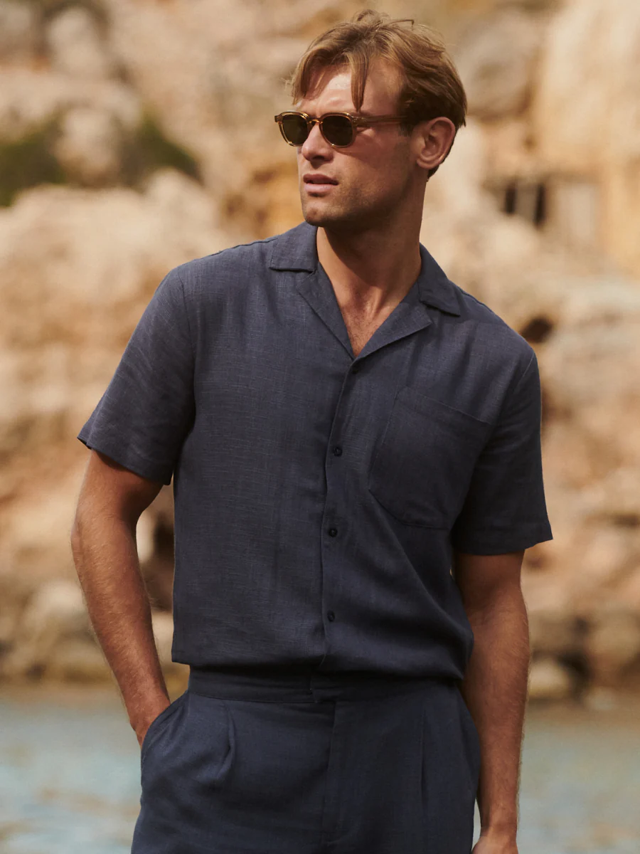 Jenson Short Sleeve Linen Shirt - Navy - Image 6