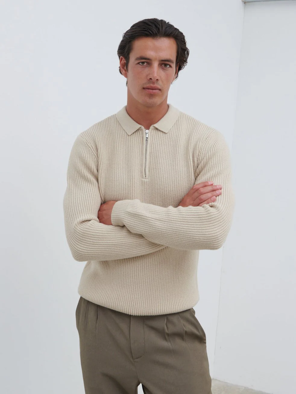 Kai Fisherman Rib Half Zip Jumper - Oatmeal - Image 3