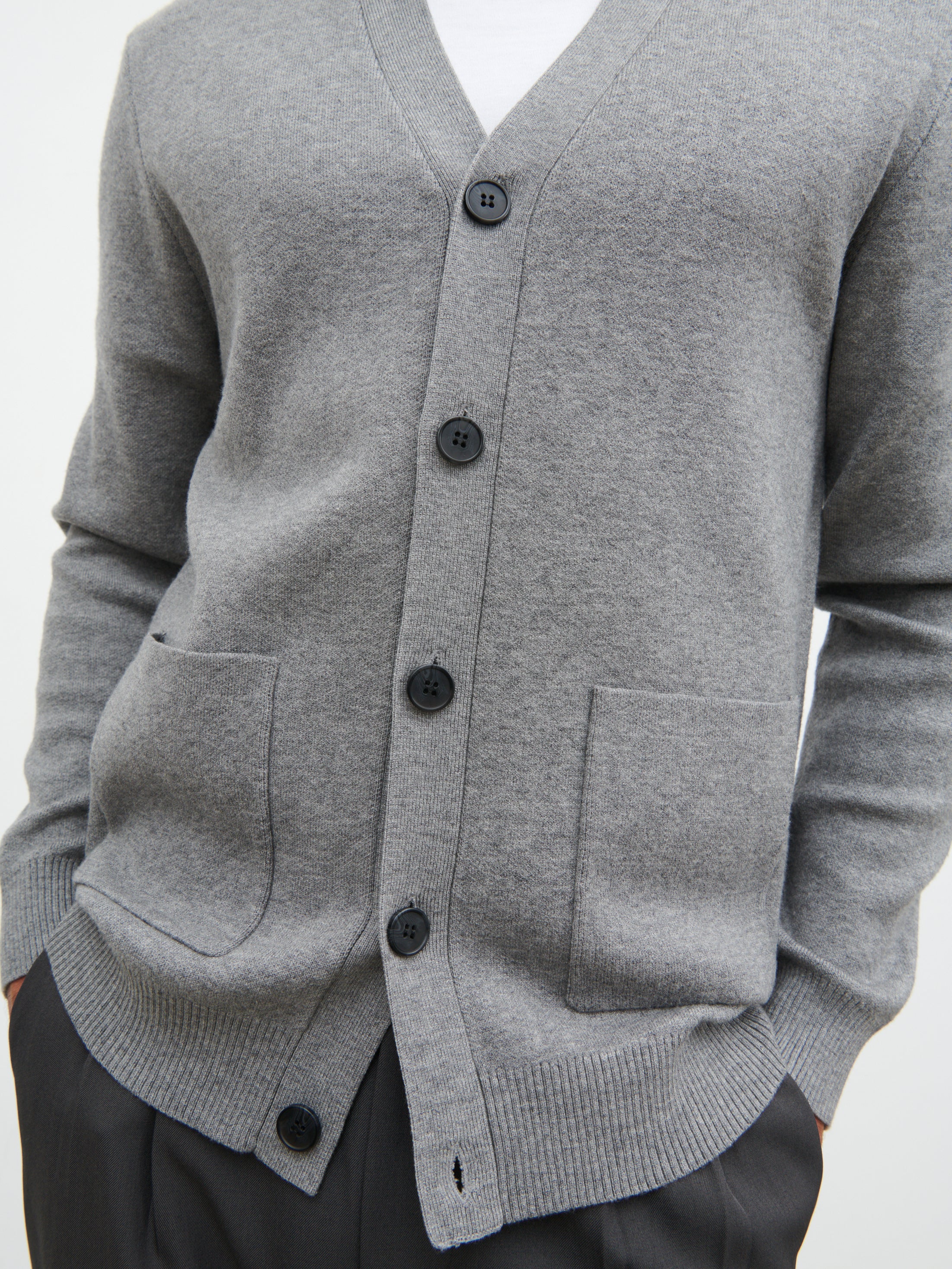 Kian Collarless Pocket Knit Cardigan - Charcoal - Image 4