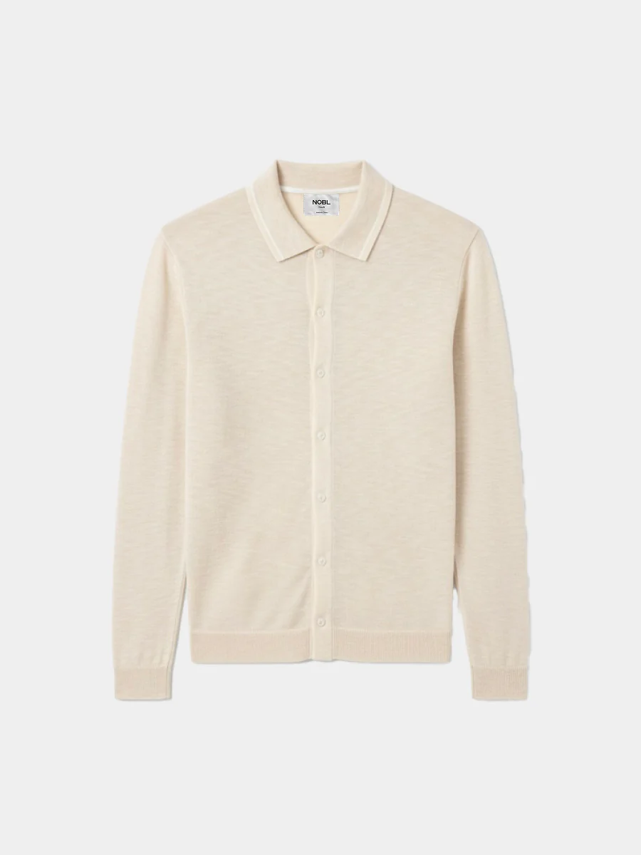 Koda Button Down Tipped Knit Shirt - Beige