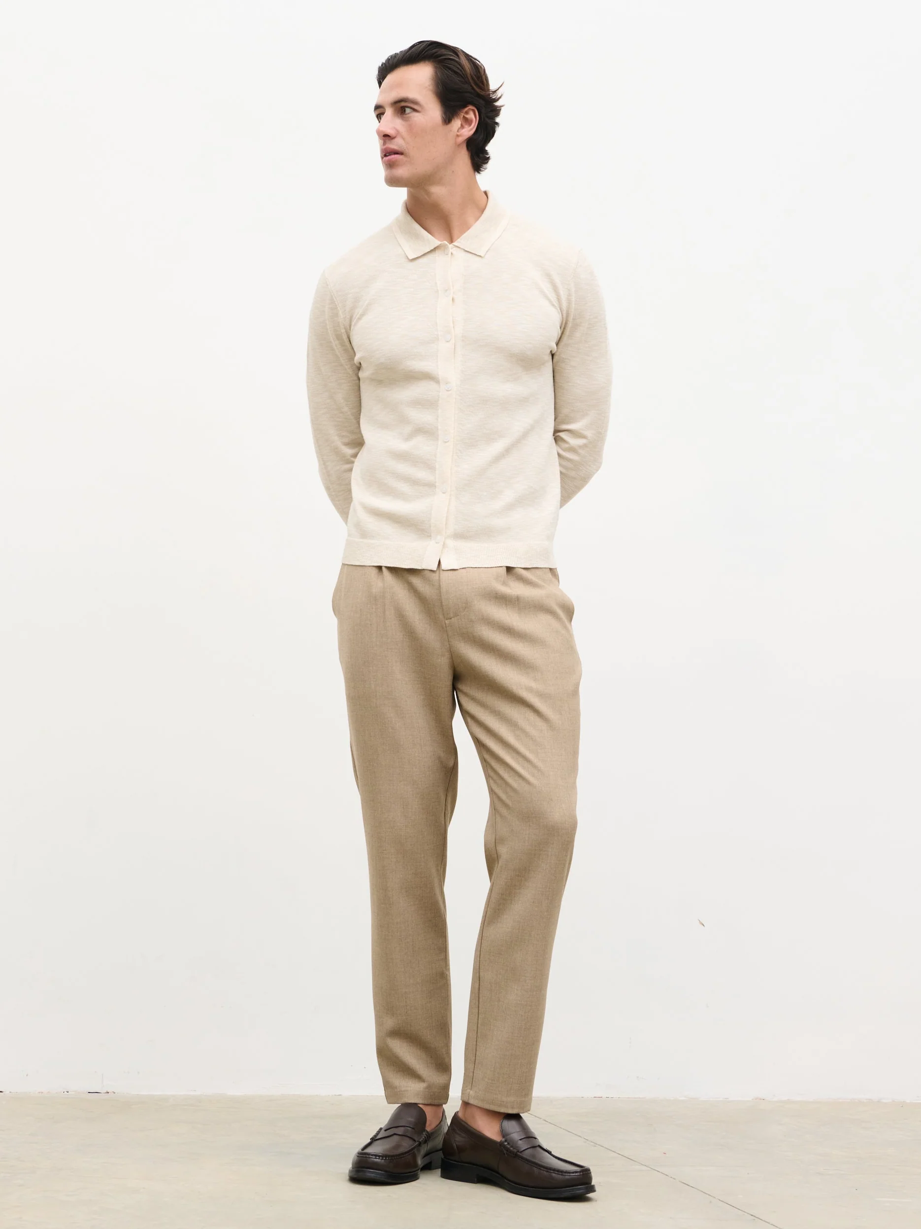 Koda Button Down Tipped Knit Shirt - Beige - Image 3