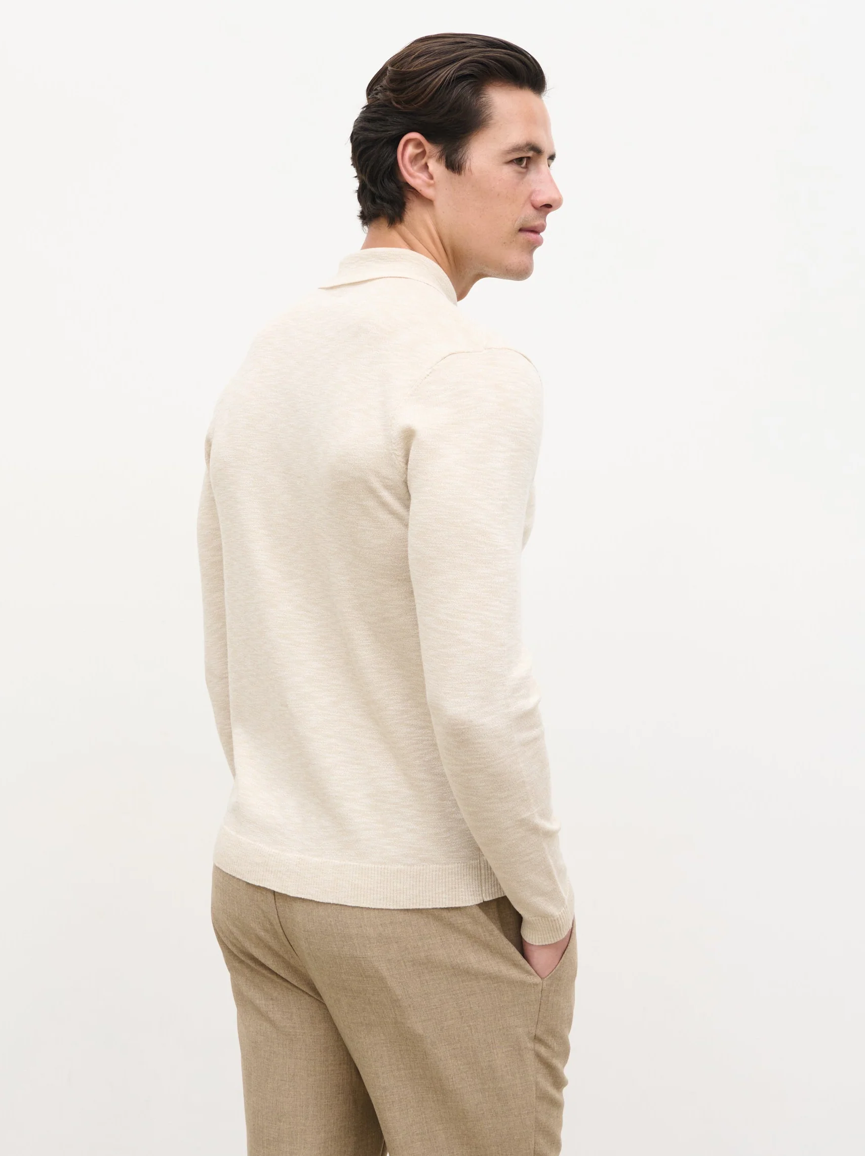 Koda Button Down Tipped Knit Shirt - Beige - Image 8