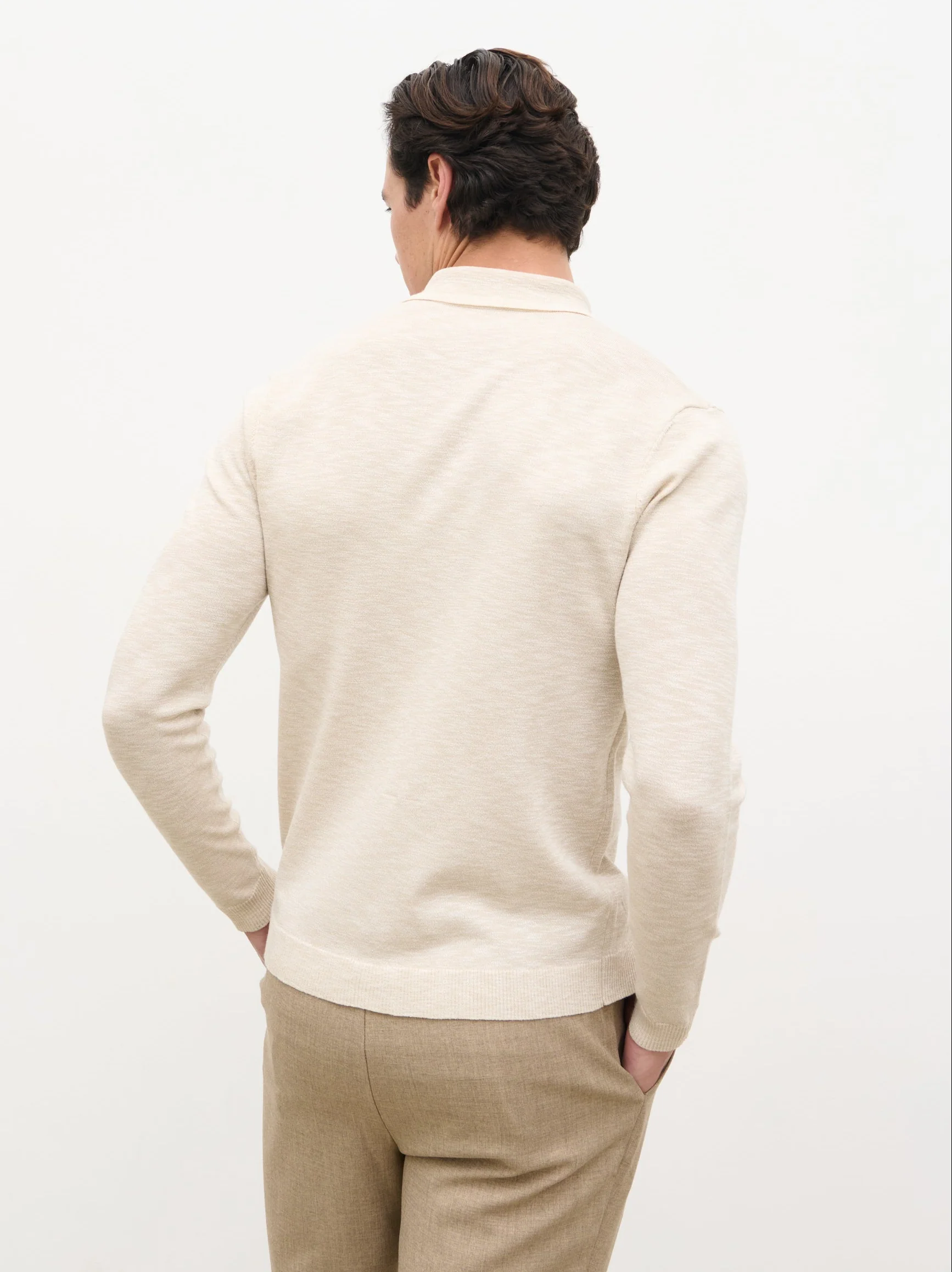 Koda Button Down Tipped Knit Shirt - Beige - Image 9