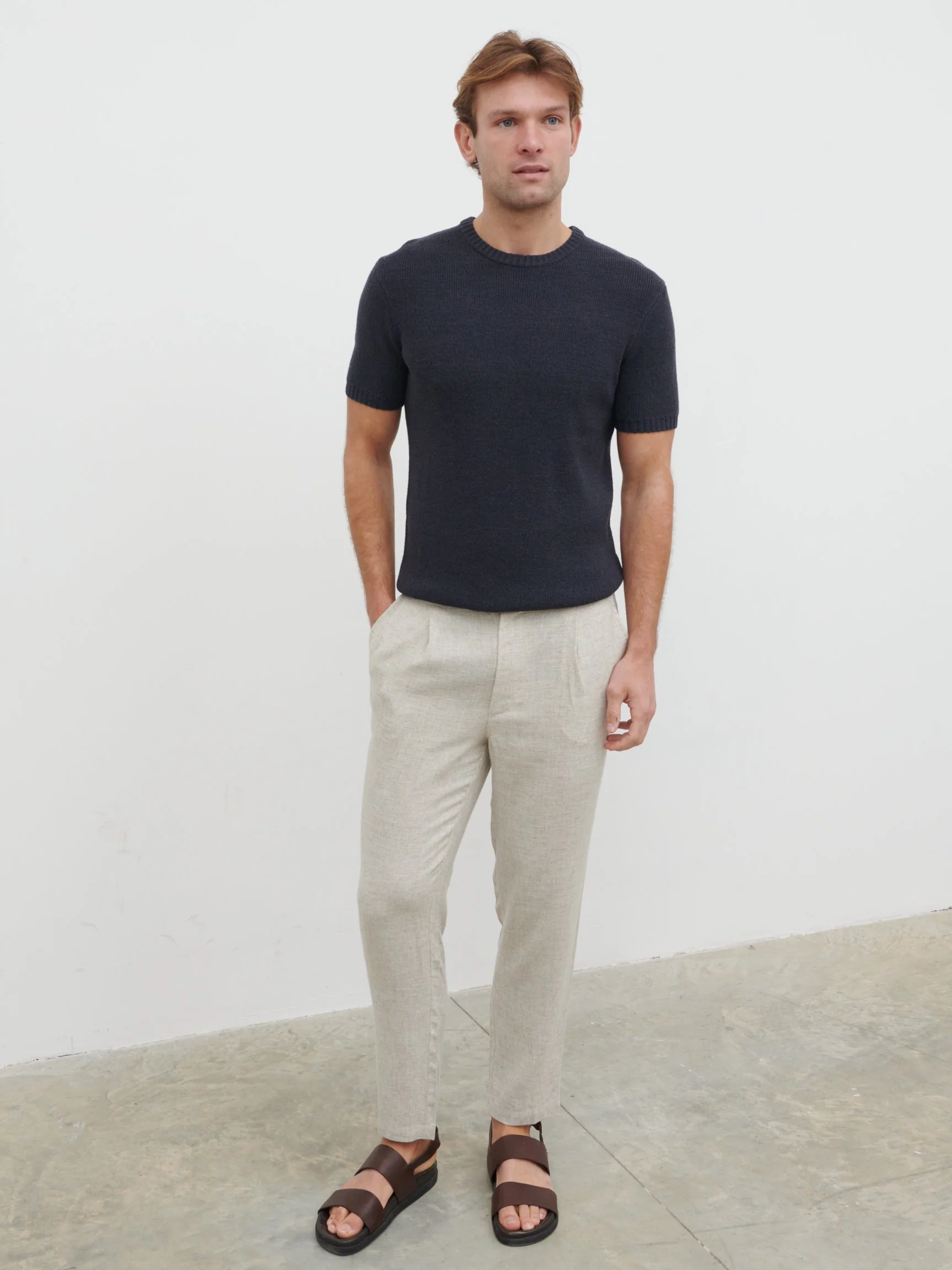 Landon Fine Tape Knit T-Shirt - Navy - Image 6