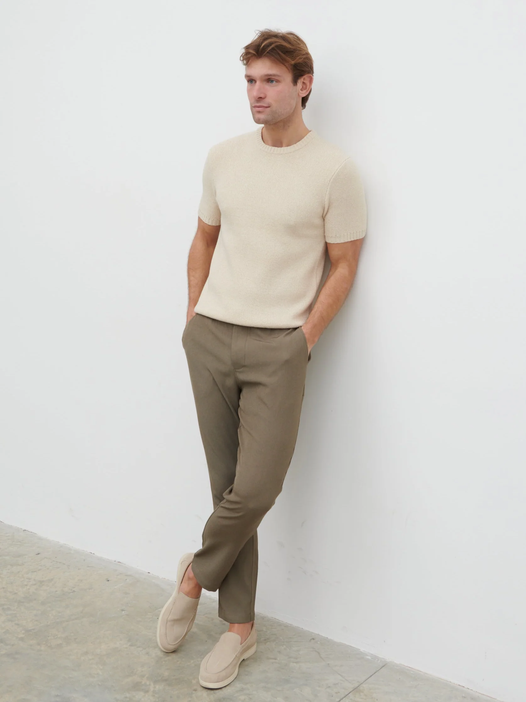 Landon Fine Tape Knit T-Shirt - Stone - Image 5