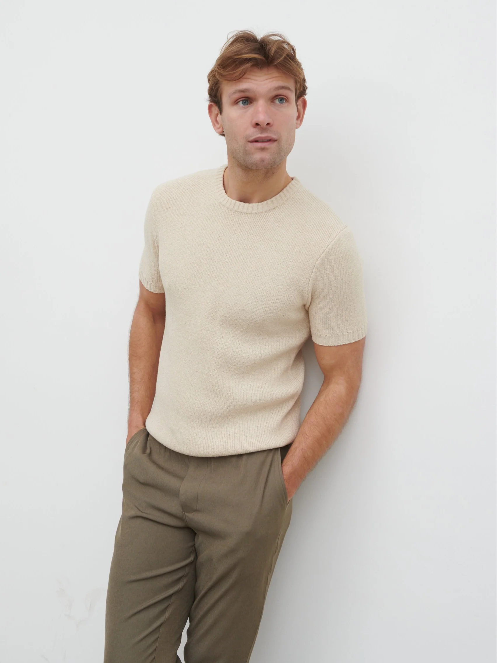 Landon Fine Tape Knit T-Shirt - Stone - Image 6