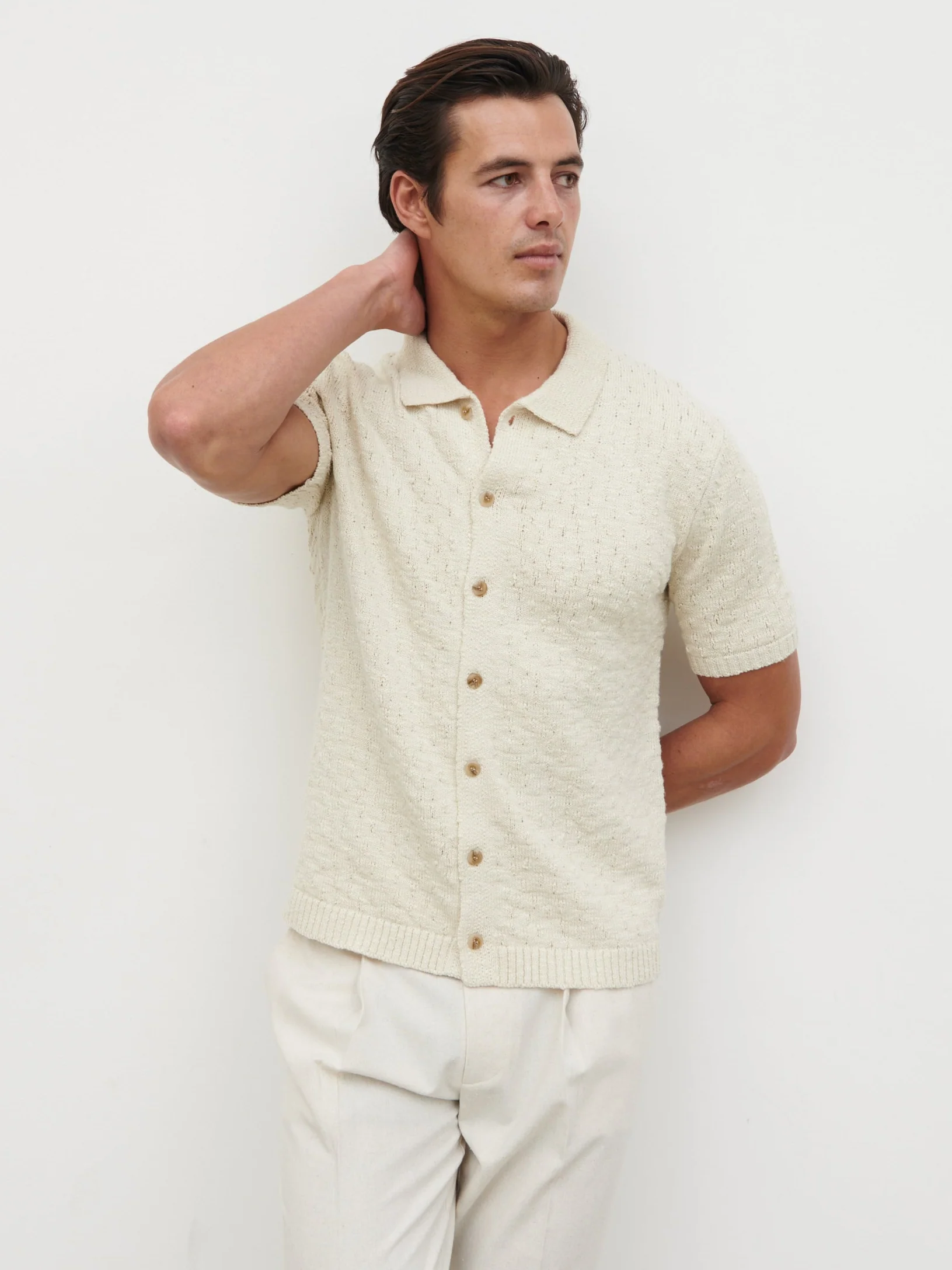 Lennox Rustic Openwork Knit Shirt - Cream - Image 3