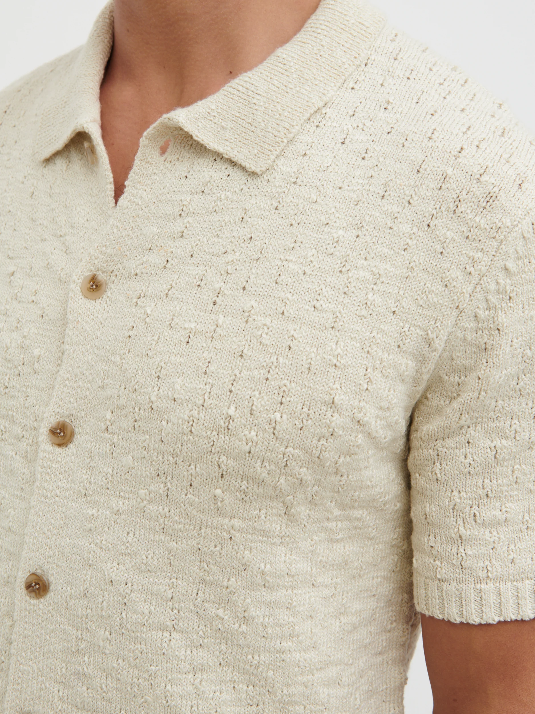 Lennox Rustic Openwork Knit Shirt - Cream - Image 4