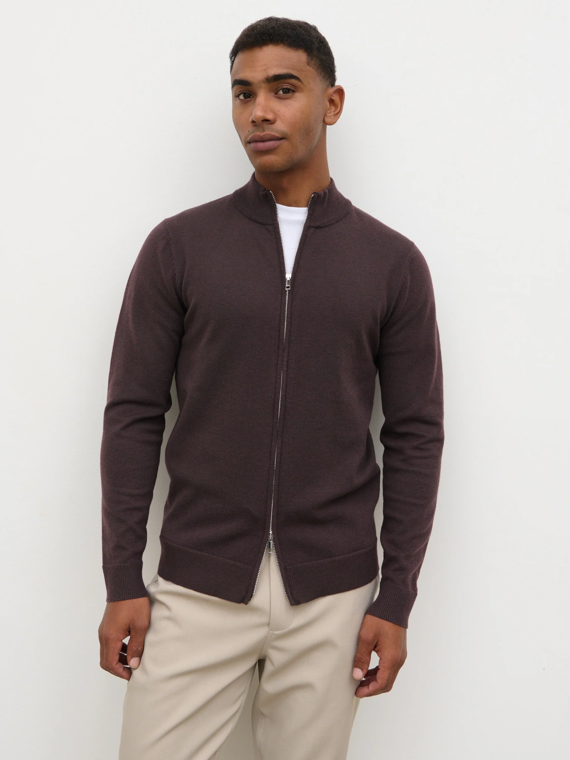 Levi Zip Knit Jacket - Chocolate Brown