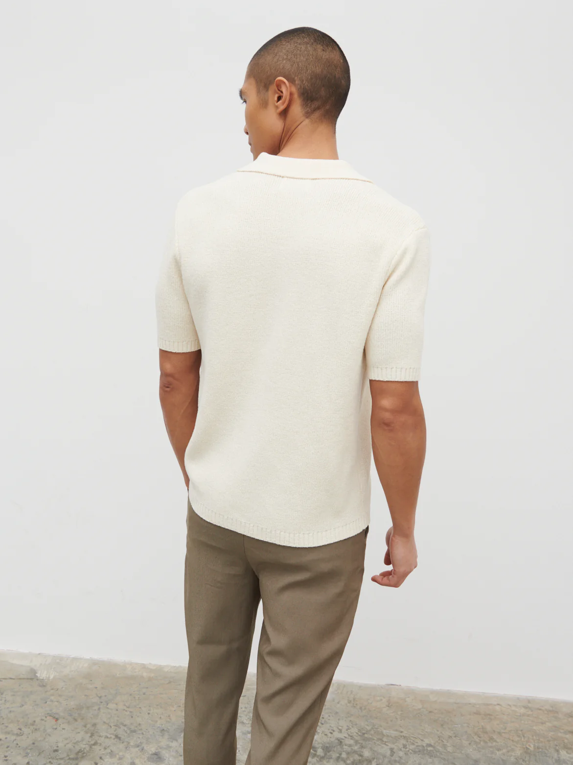 Liam Short Sleeve Textured Knit Shirt - Cream - Image 3