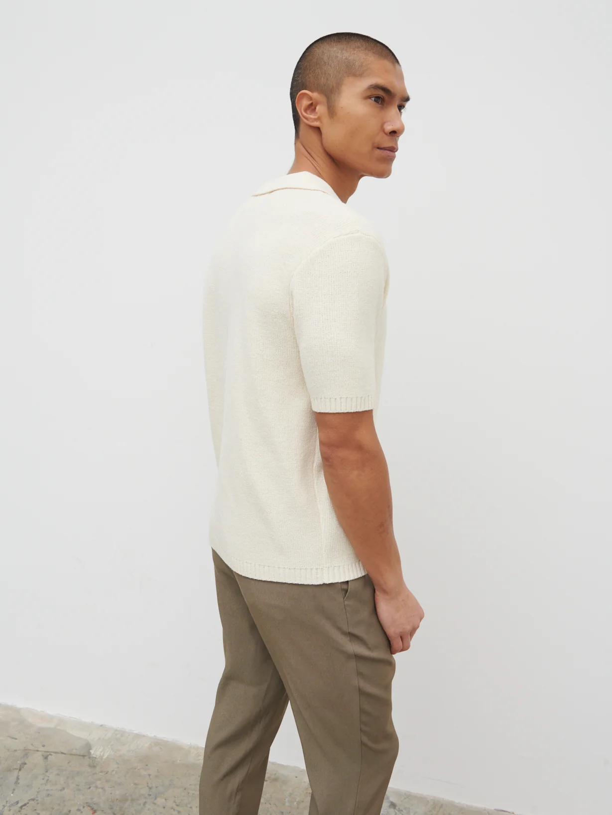 Liam Short Sleeve Textured Knit Shirt - Cream - Image 4