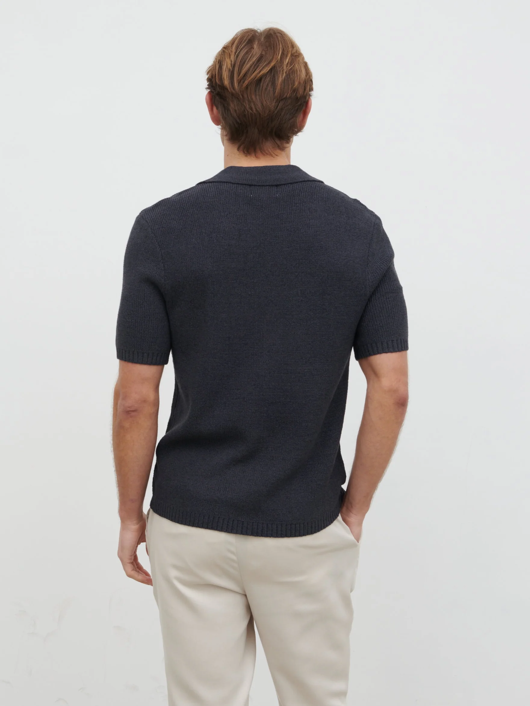 Liam Short Sleeve Textured Knit Shirt - Navy - Image 5
