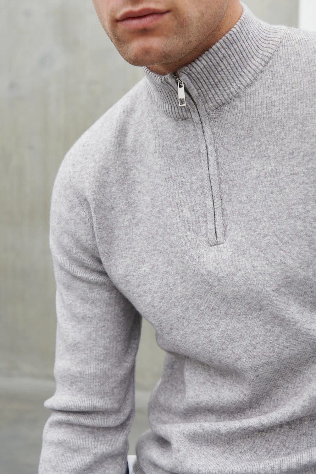 Logan Grown On Neck Half Zip Jumper - Grey Marl - Image 4