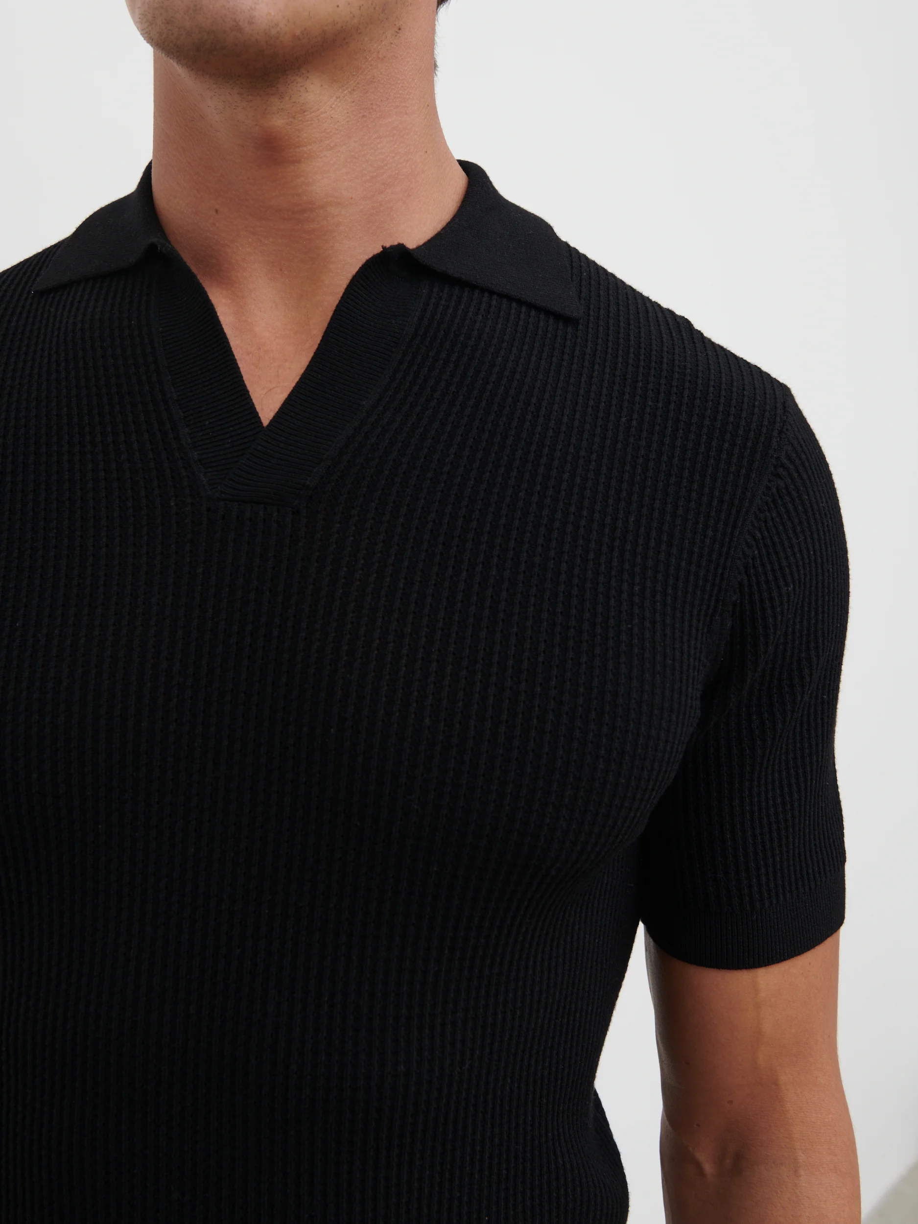 Luka Openwork Knit Polo - Black - Image 3