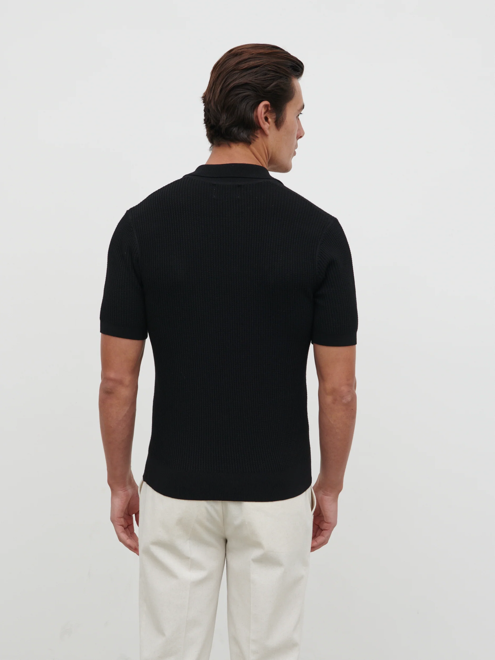 Luka Openwork Knit Polo - Black - Image 6