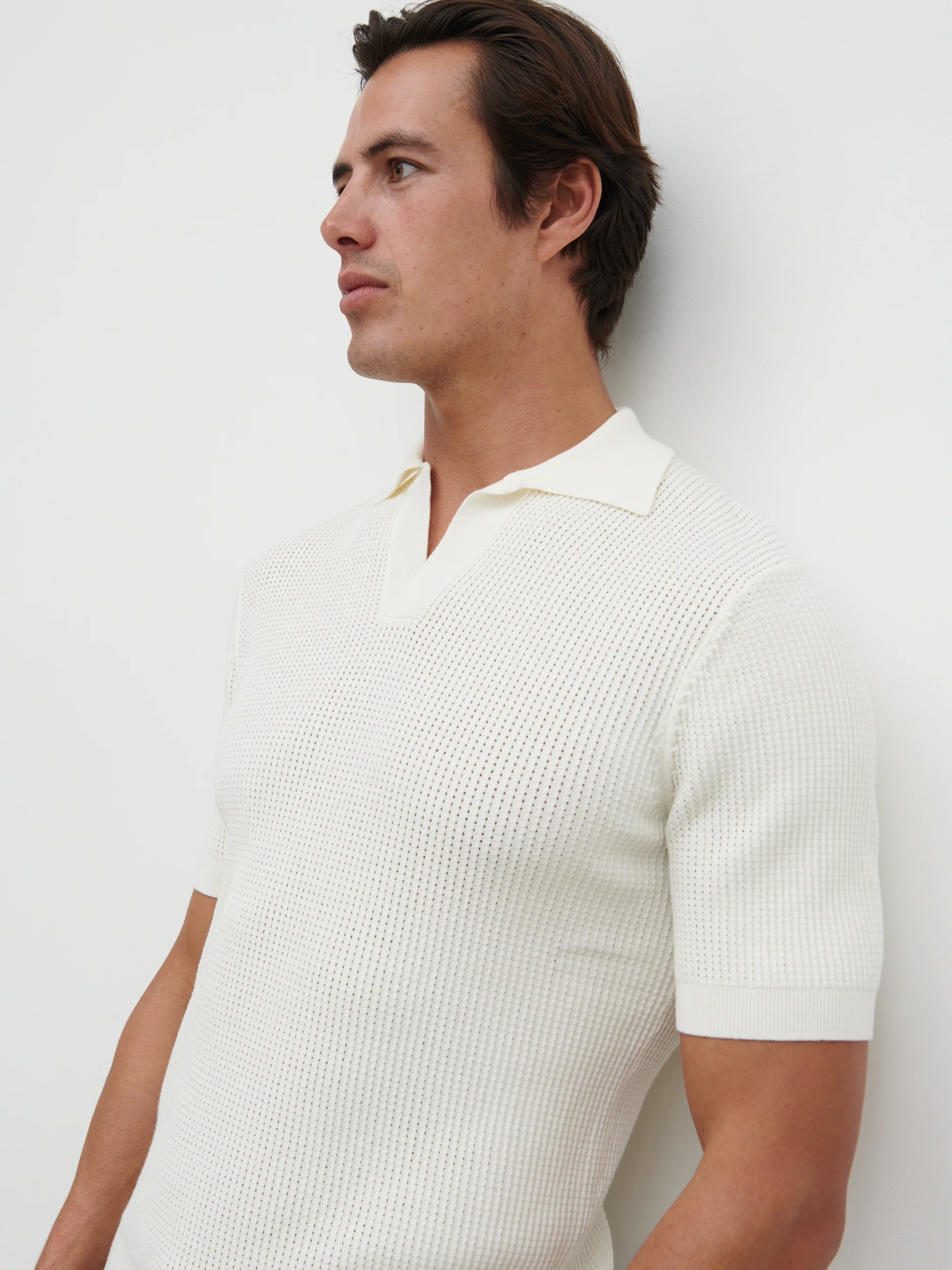 Luka Openwork Knit Polo - Cream - Image 2