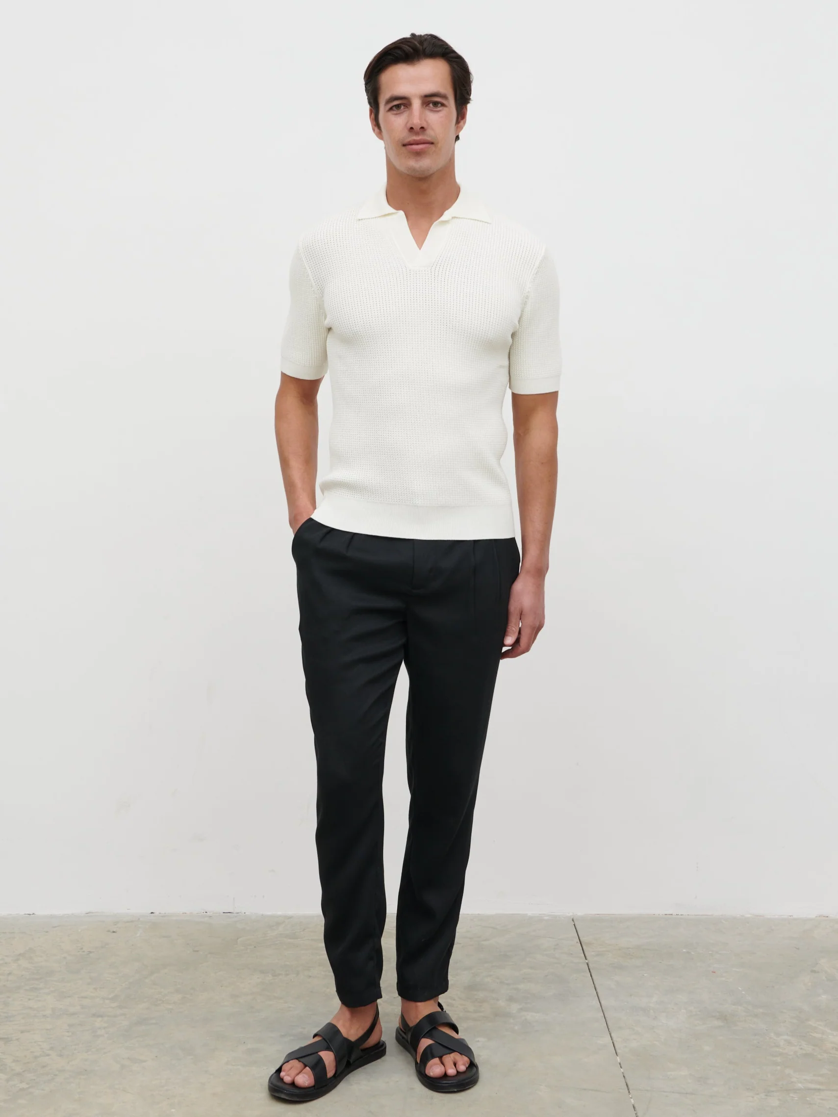 Luka Openwork Knit Polo - Cream - Image 3