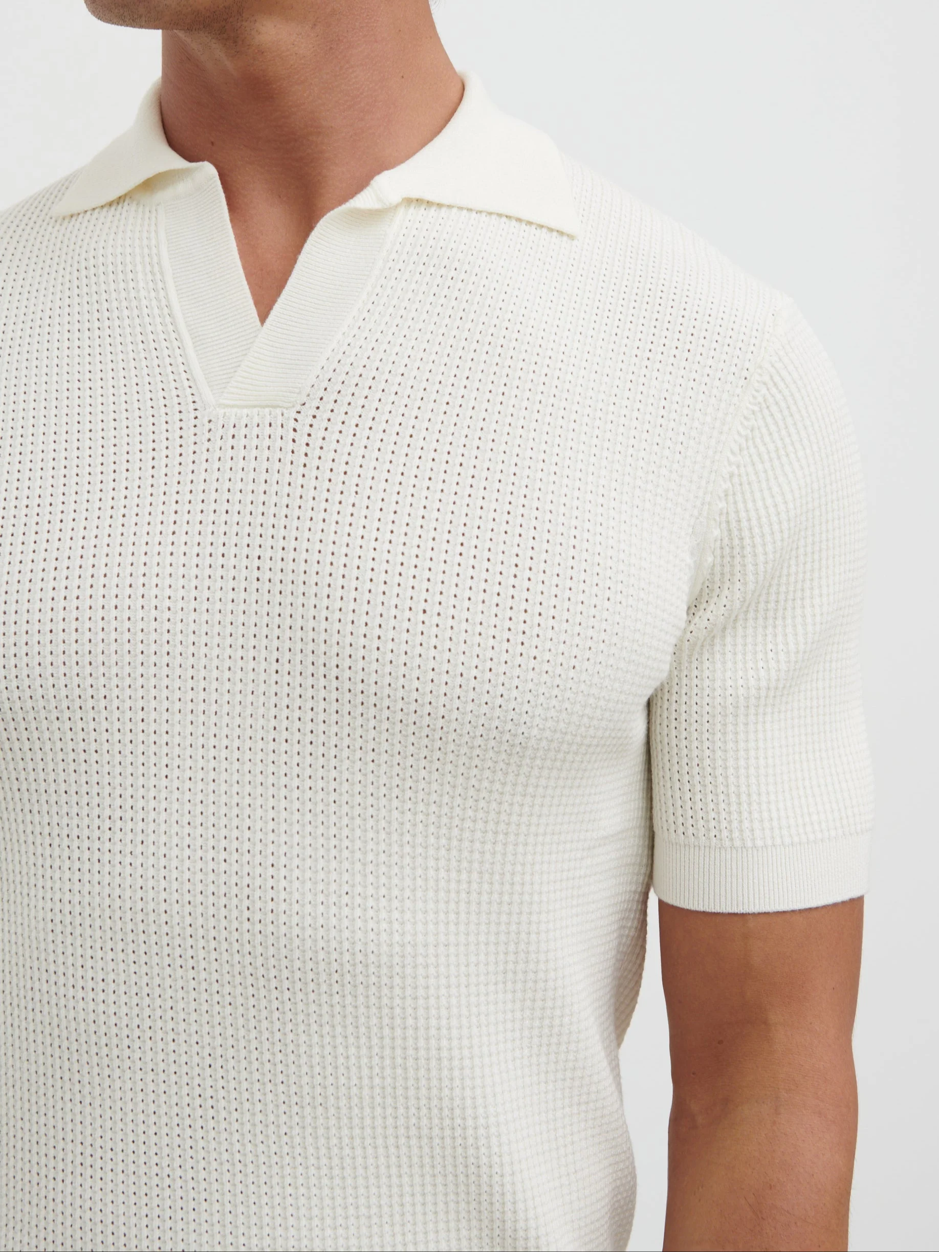 Luka Openwork Knit Polo - Cream - Image 4
