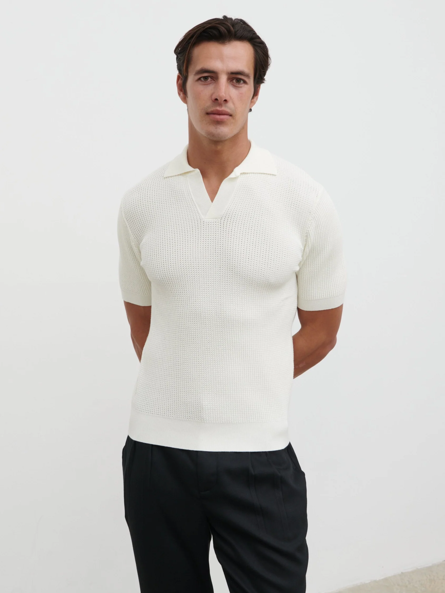 Luka Openwork Knit Polo - Cream - Image 5