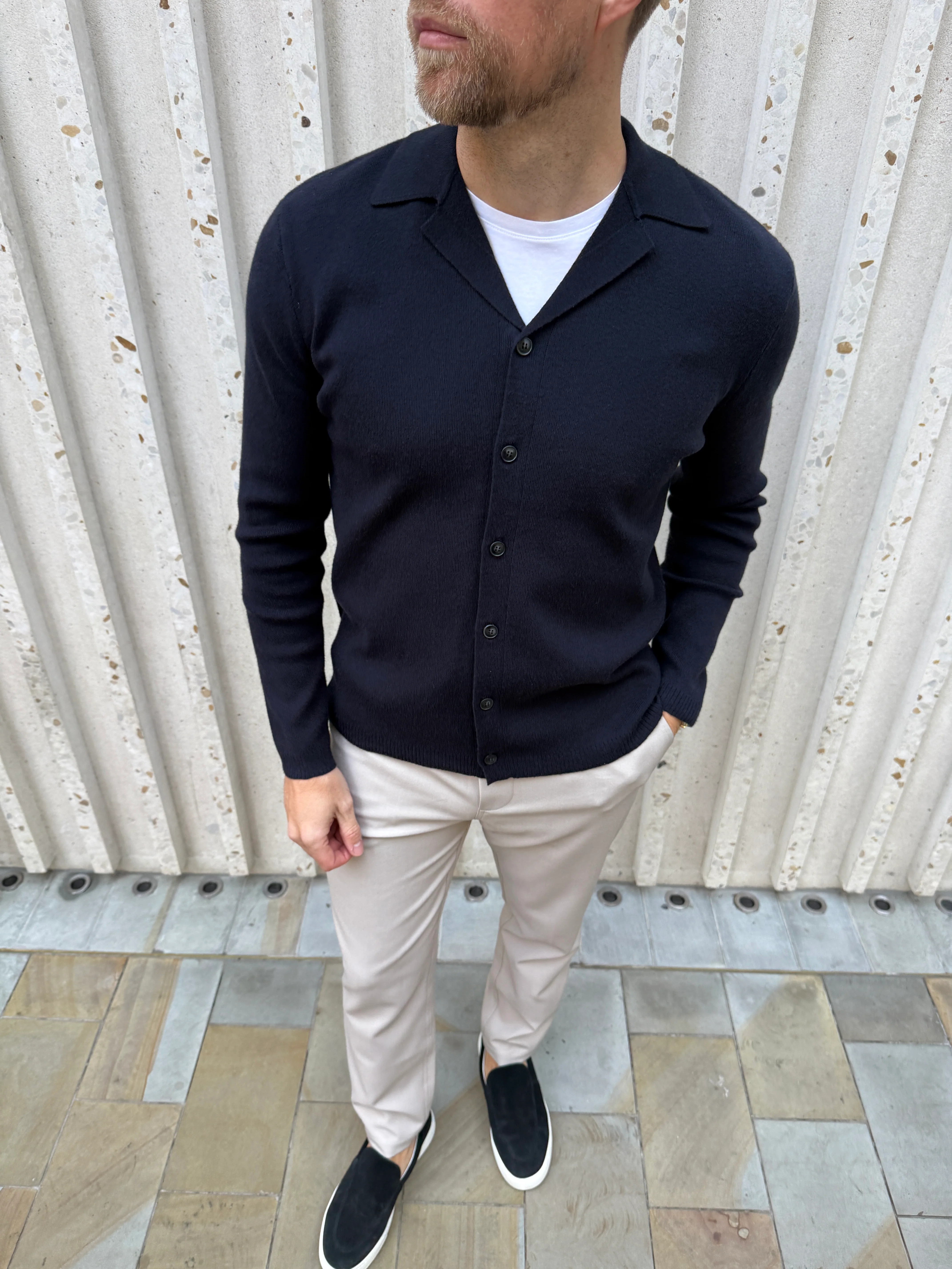 Marley Cuban Collar Knit Shirt - Navy - Image 3