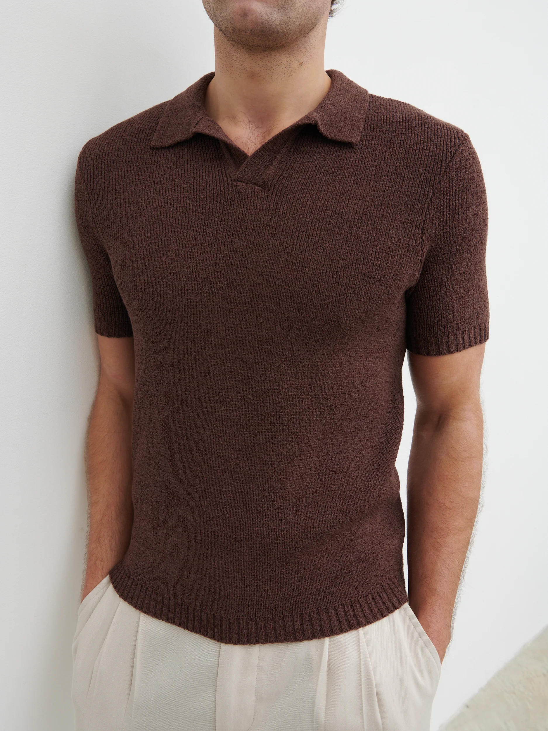 Mason Fine Tape Knit Polo - Chocolate Brown - Image 5