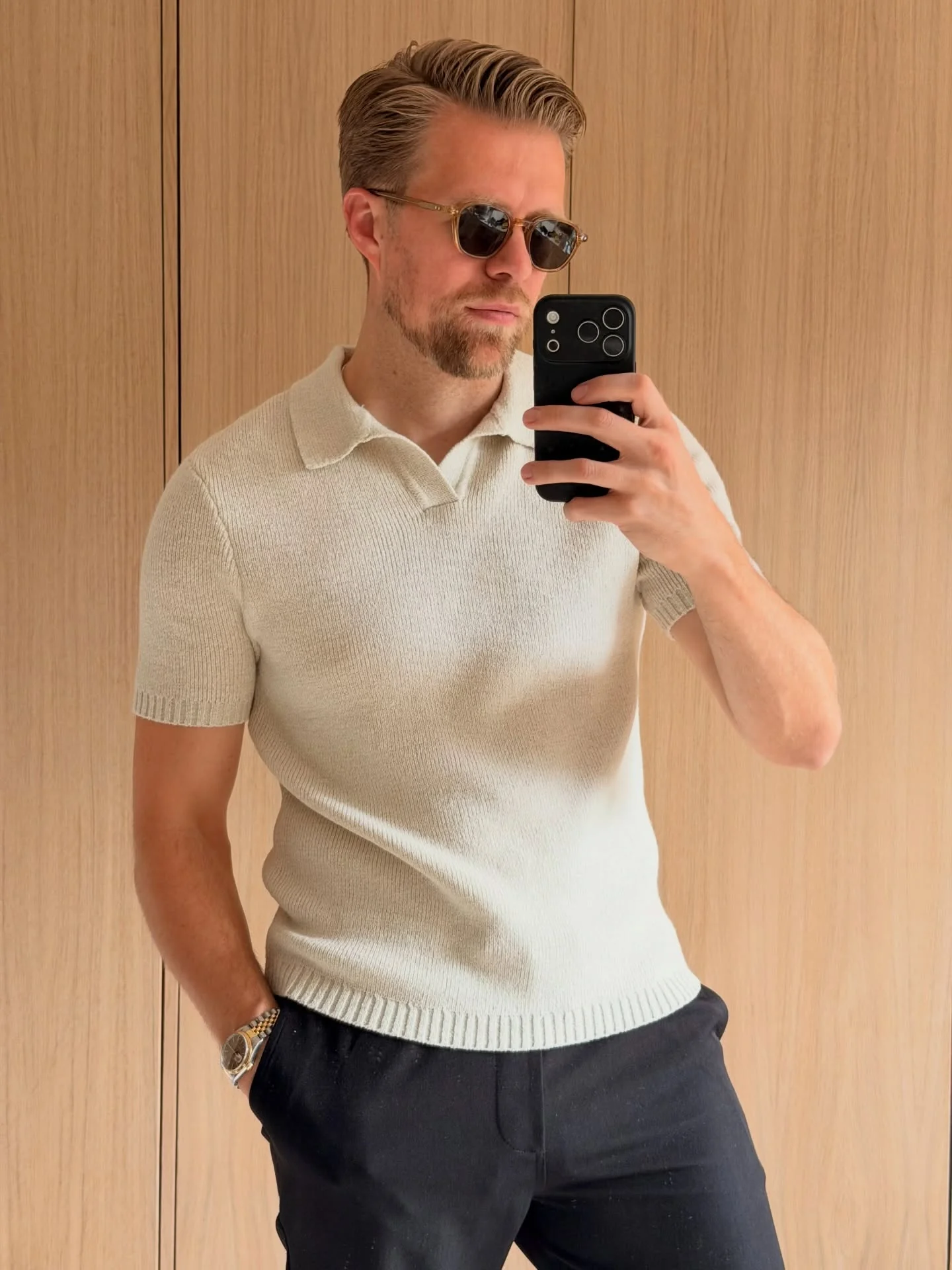 Mason Fine Tape Knit Polo - Light Grey