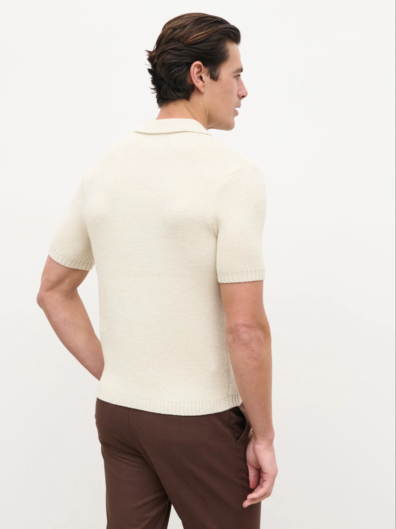 Mason Fine Tape Knit Polo - Light Grey - Image 6