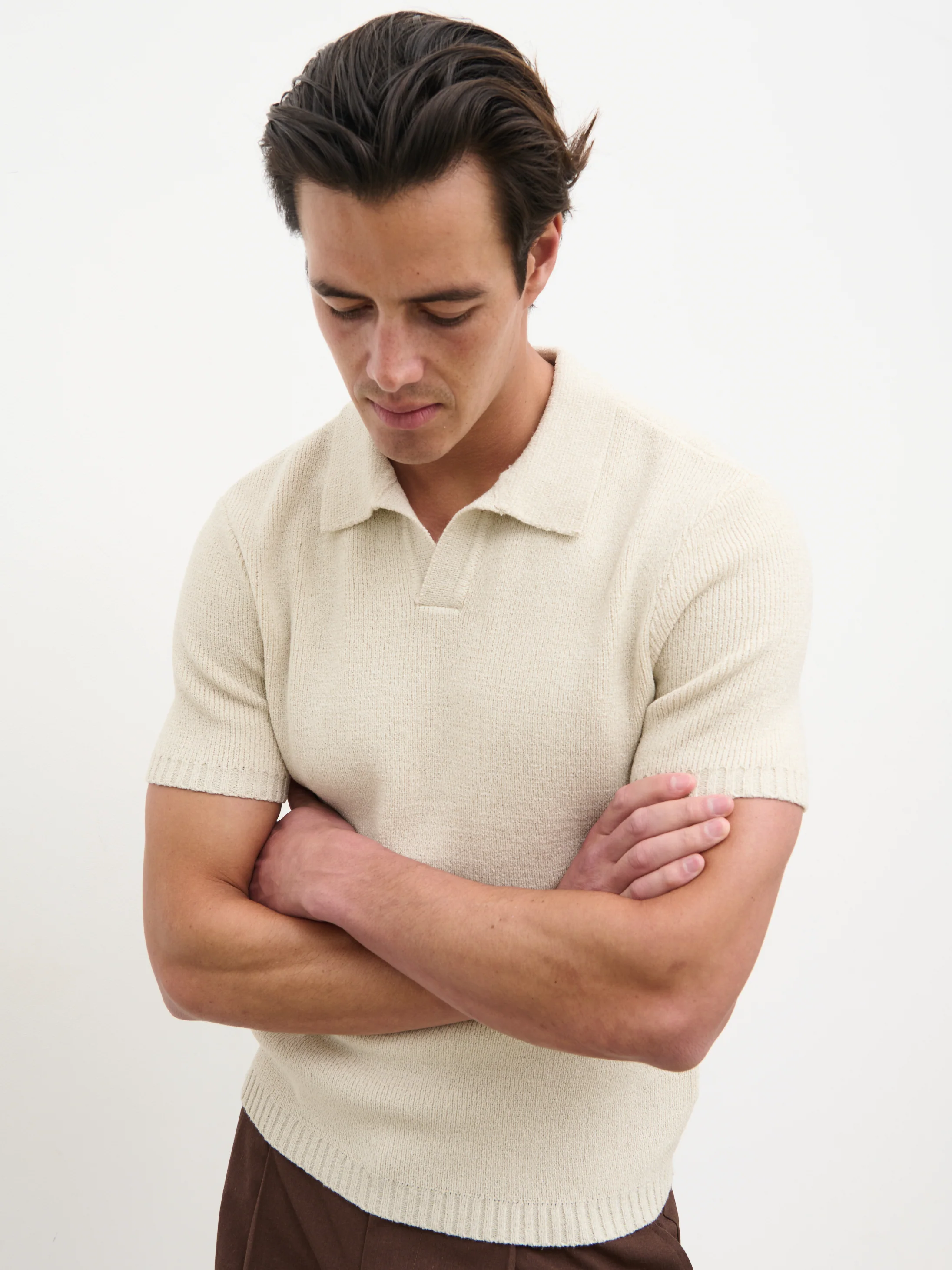 Mason Fine Tape Knit Polo - Light Grey - Image 7