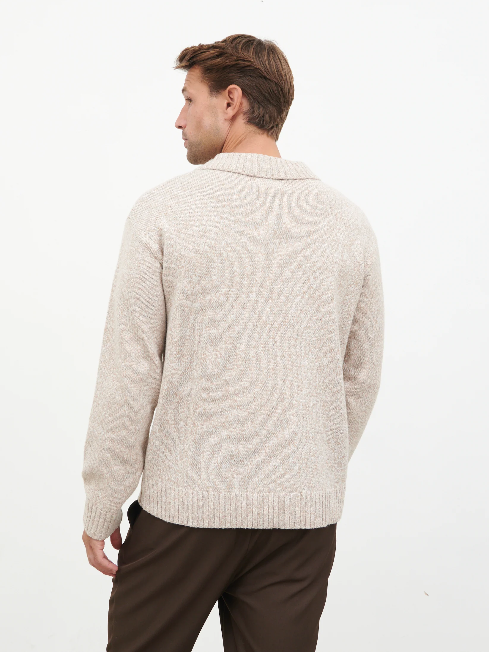 Maynard Pocket Detail Knit Jumper - Light Beige Marl - Image 8