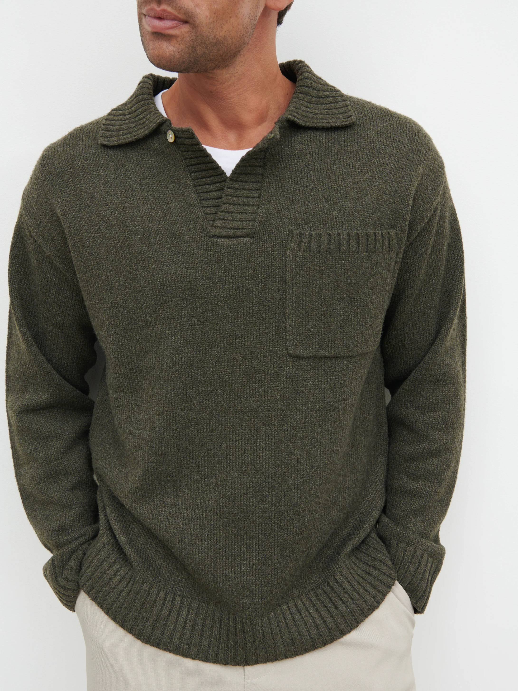 Maynard Pocket Detail Knit Jumper - Olive - Image 3