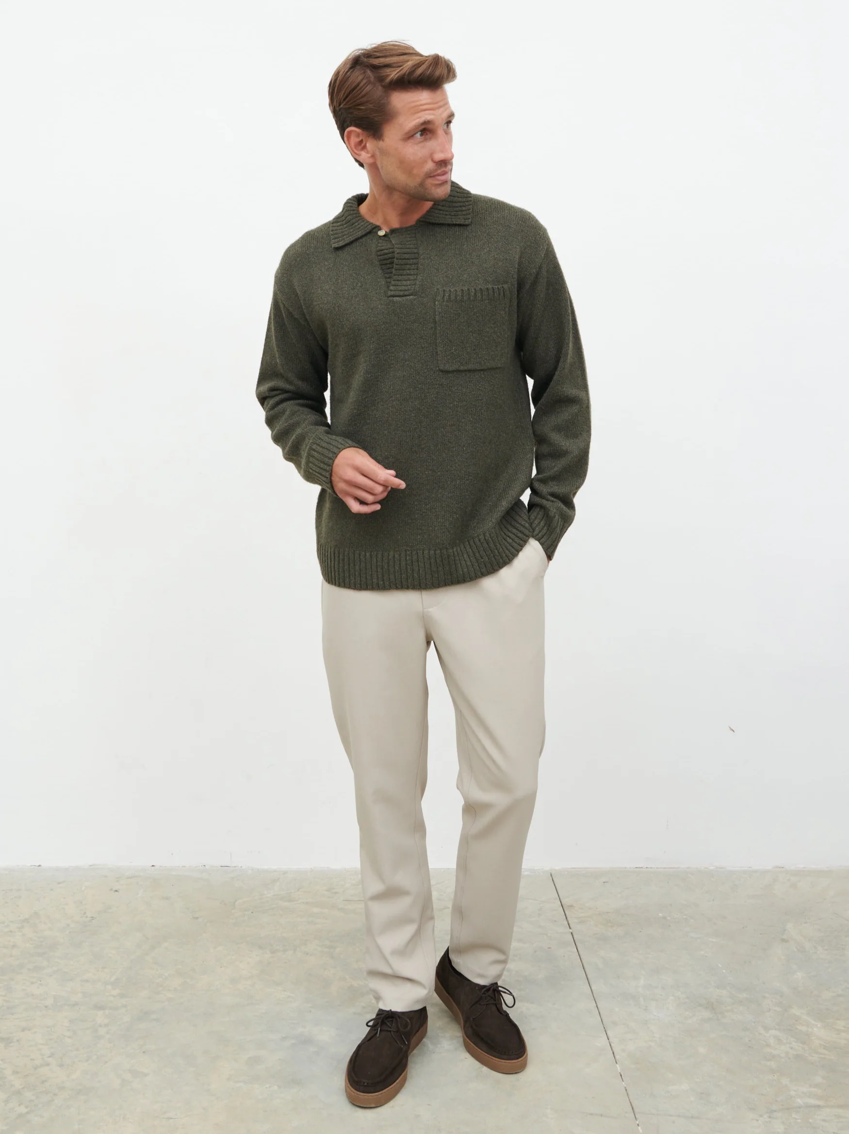 Maynard Pocket Detail Knit Jumper - Olive - Image 4