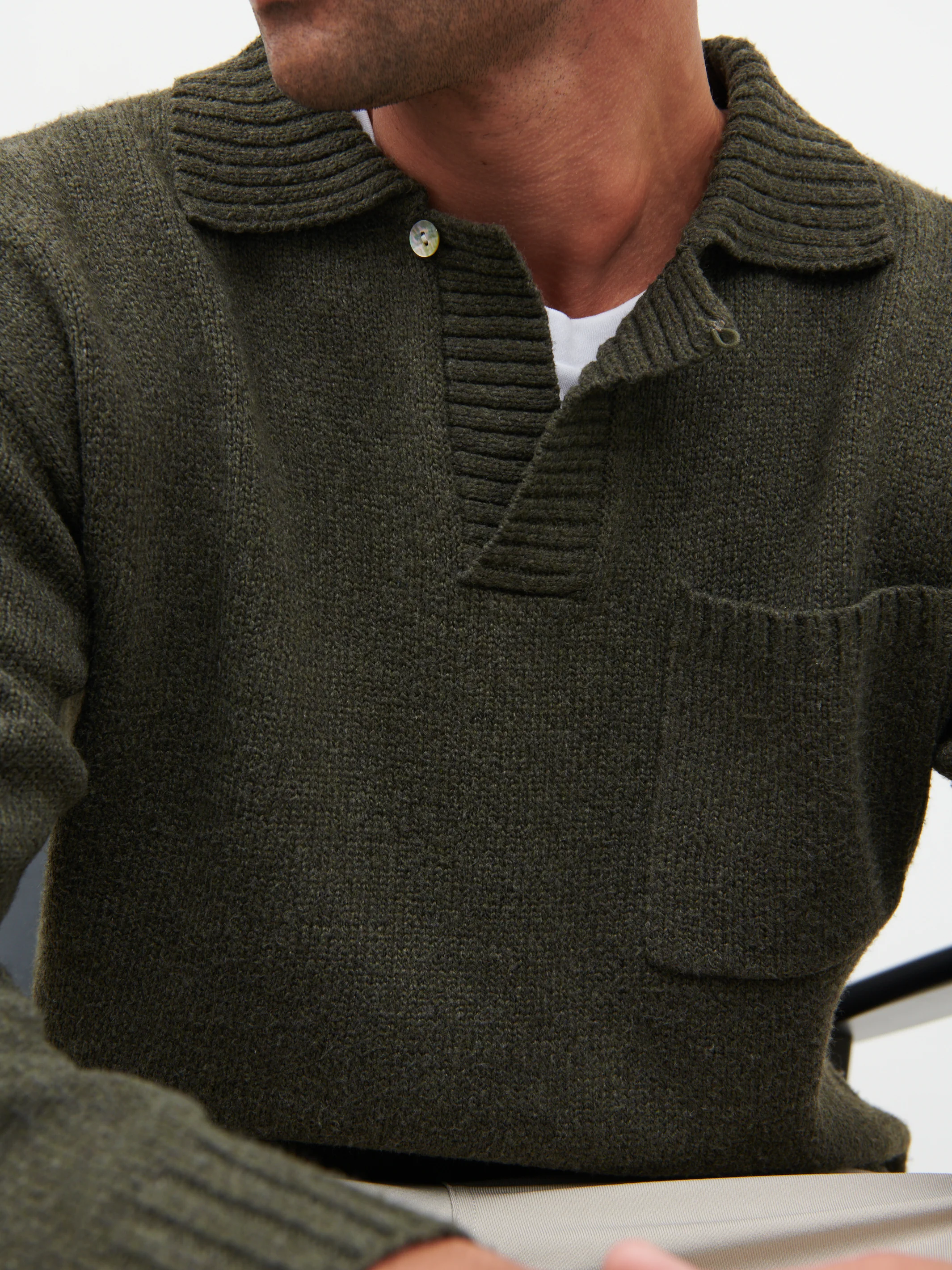 Maynard Pocket Detail Knit Jumper - Olive - Image 5