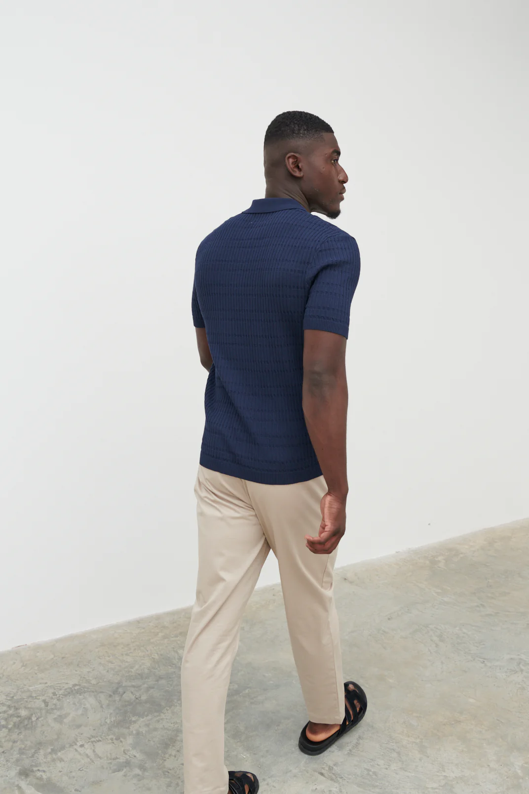 Oliver Zipped Knit Polo - Navy - Image 4