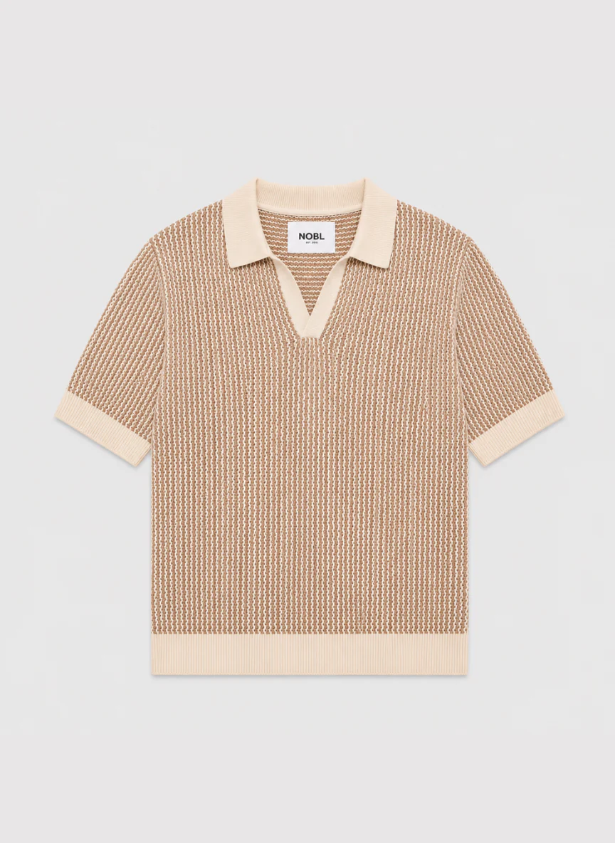 Orian Textured Stripe Knit Polo - Brown and Taupe
