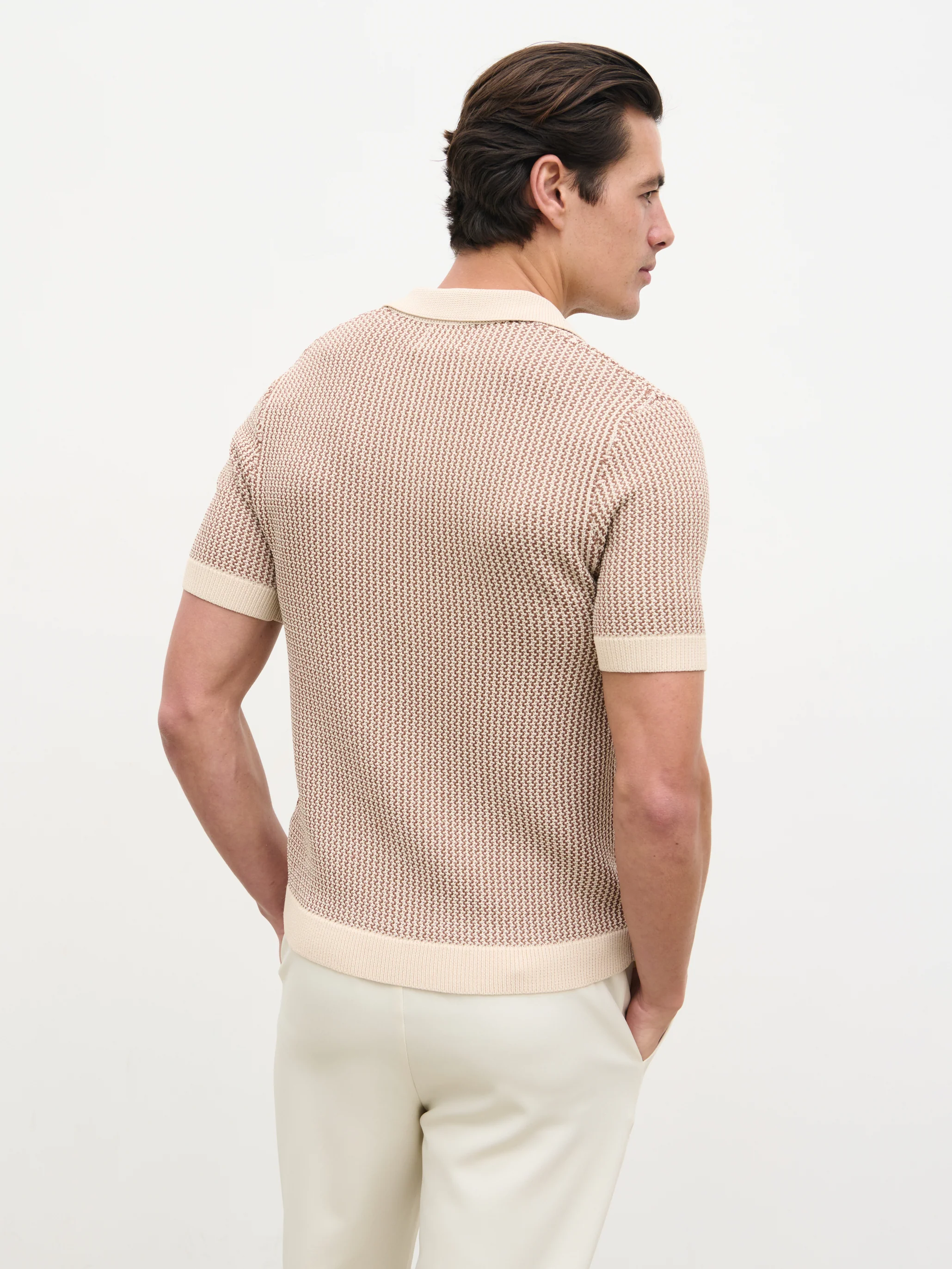 Orian Textured Stripe Knit Polo - Brown and Taupe - Image 10