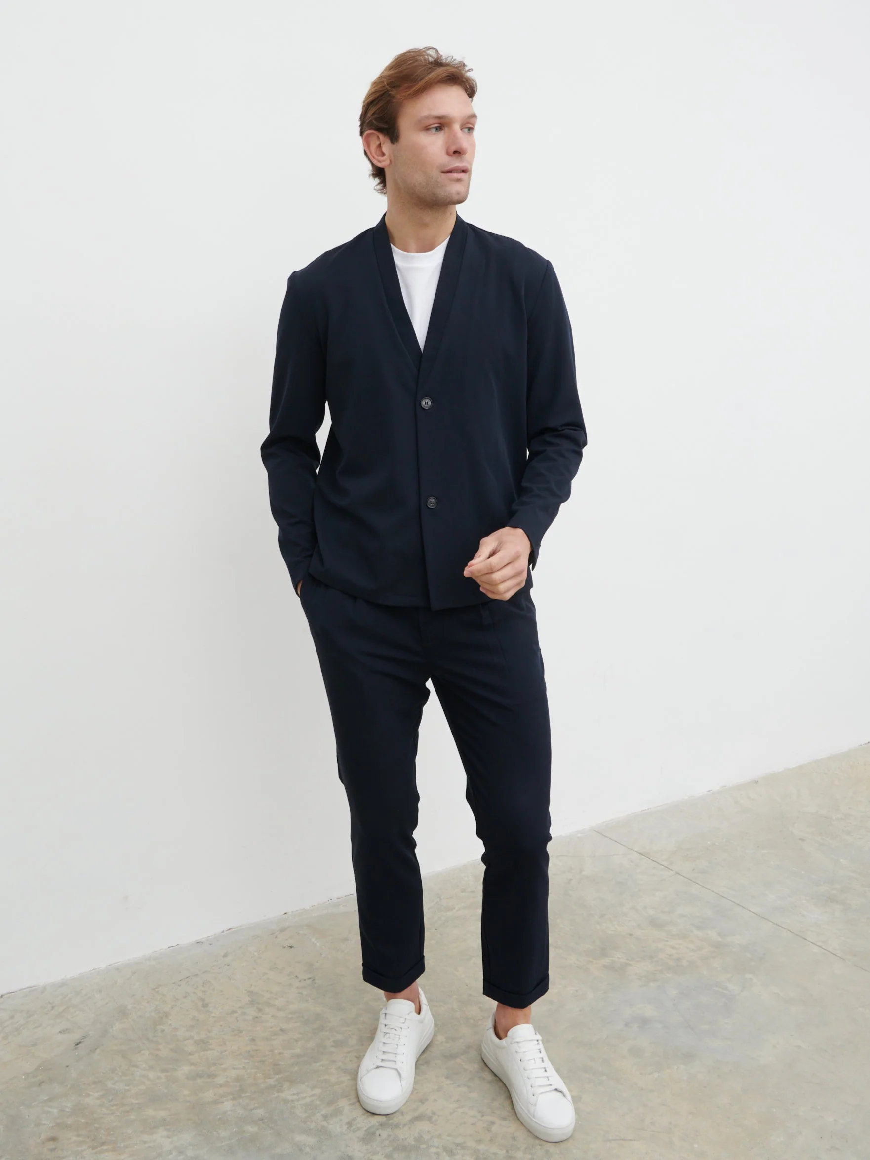 Orson Collarless Jacket - Navy - Image 3