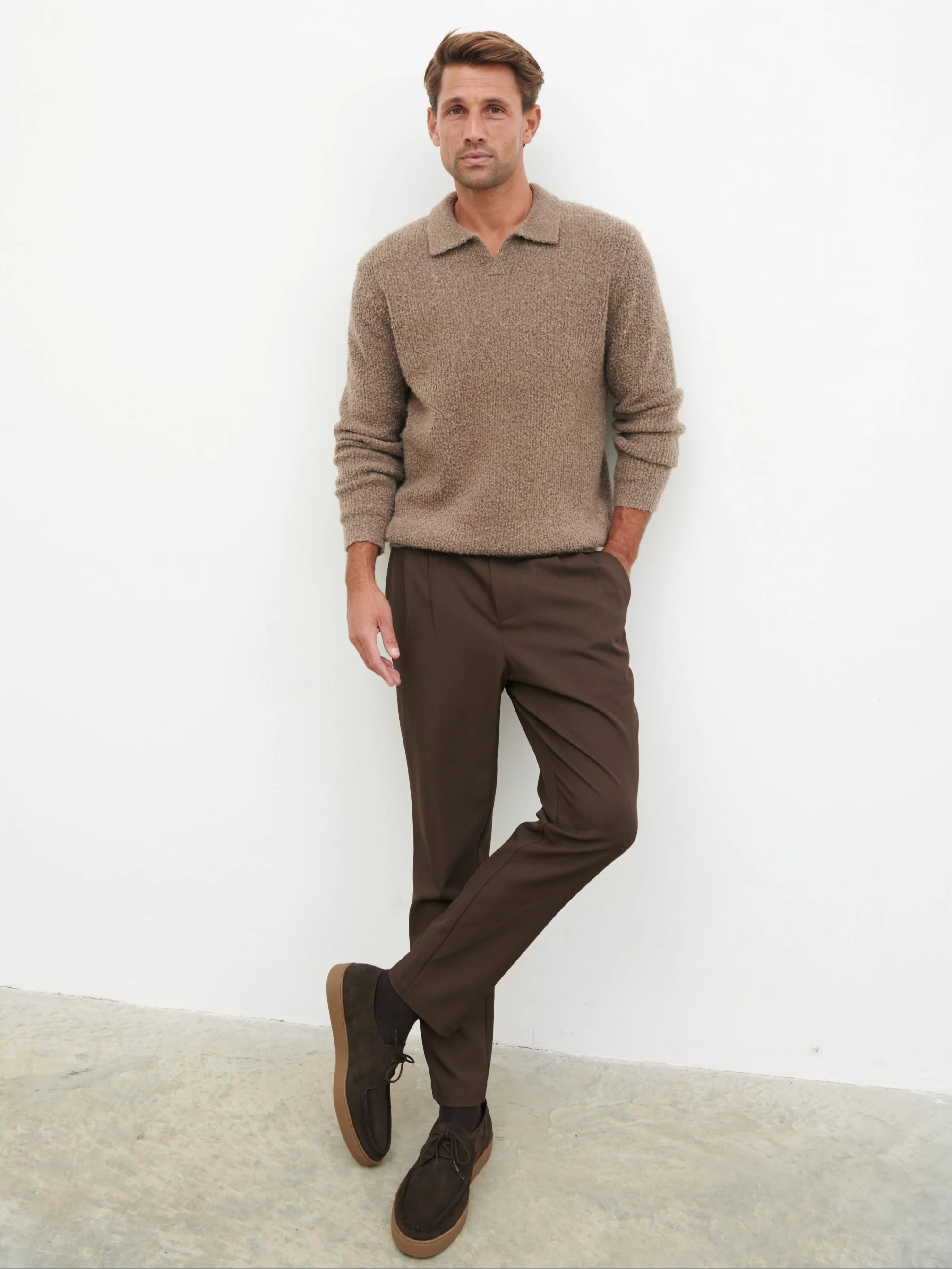 Otto Oversized Knit Polo - Light Brown - Image 2
