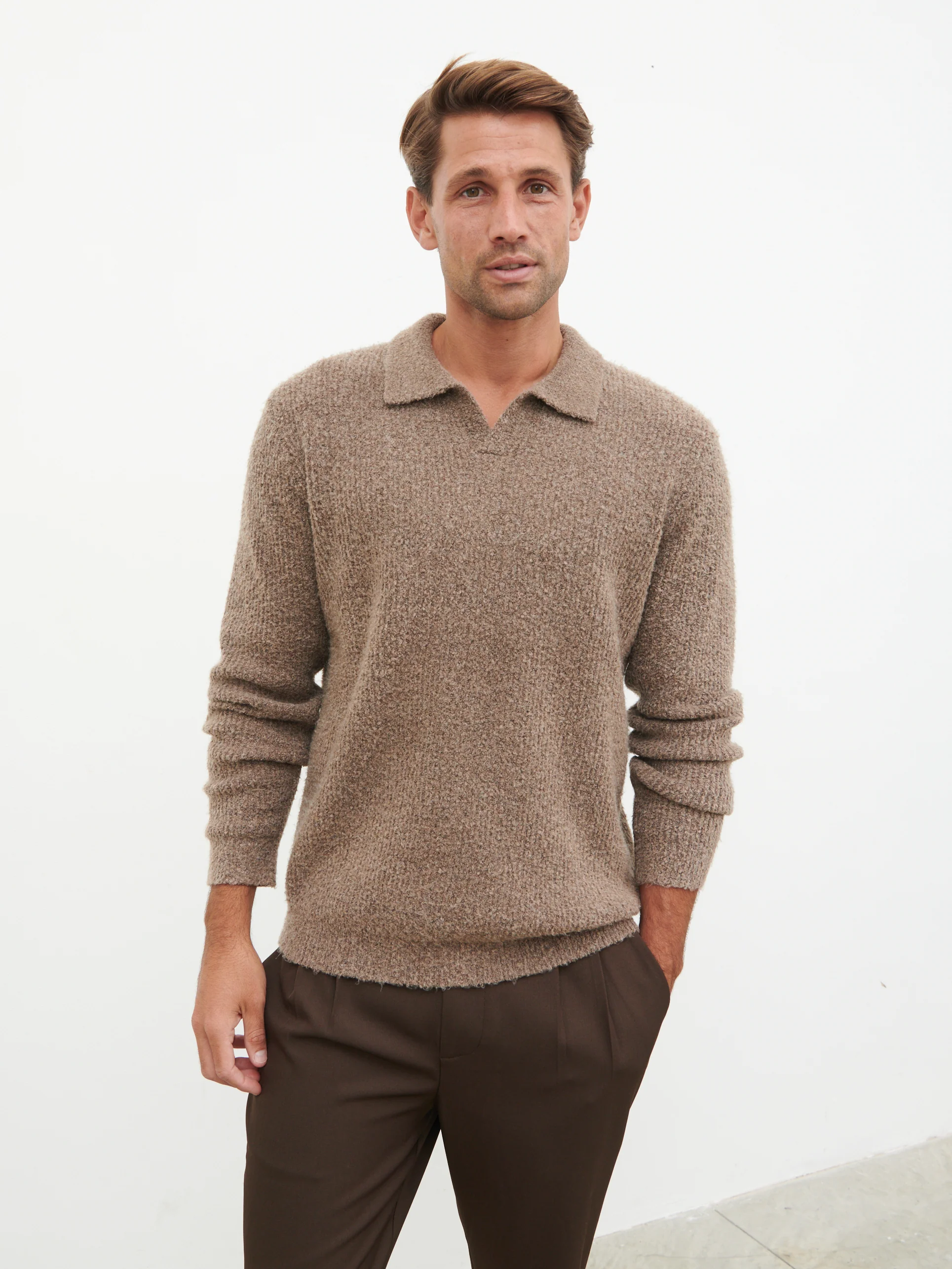 Otto Oversized Knit Polo - Light Brown - Image 5